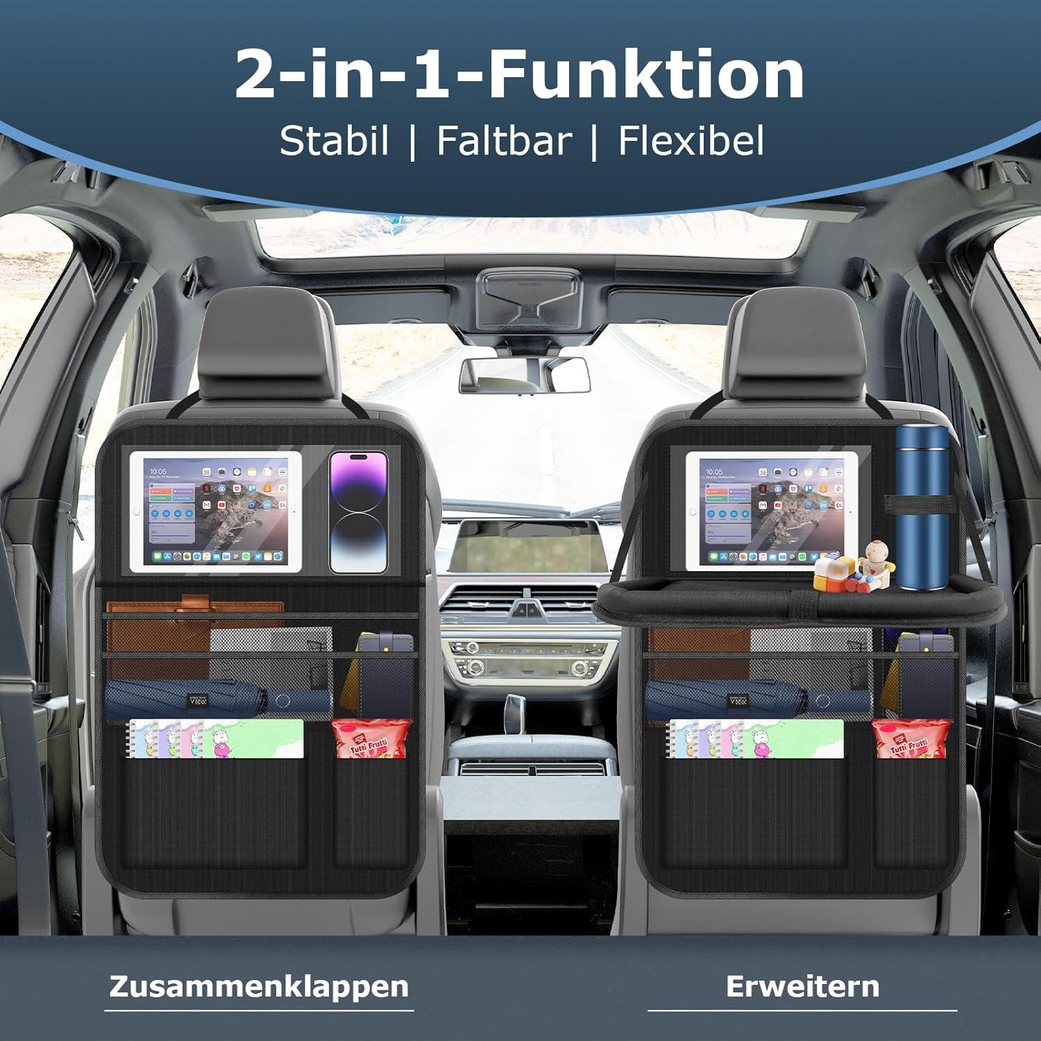 FELIXLEO Auto-Rückenlehnentasche Auto Organizer 2 Stueck Rueckenlehnenschutz Kinder Schwarz (1-tlg) – Bild 3 von 5