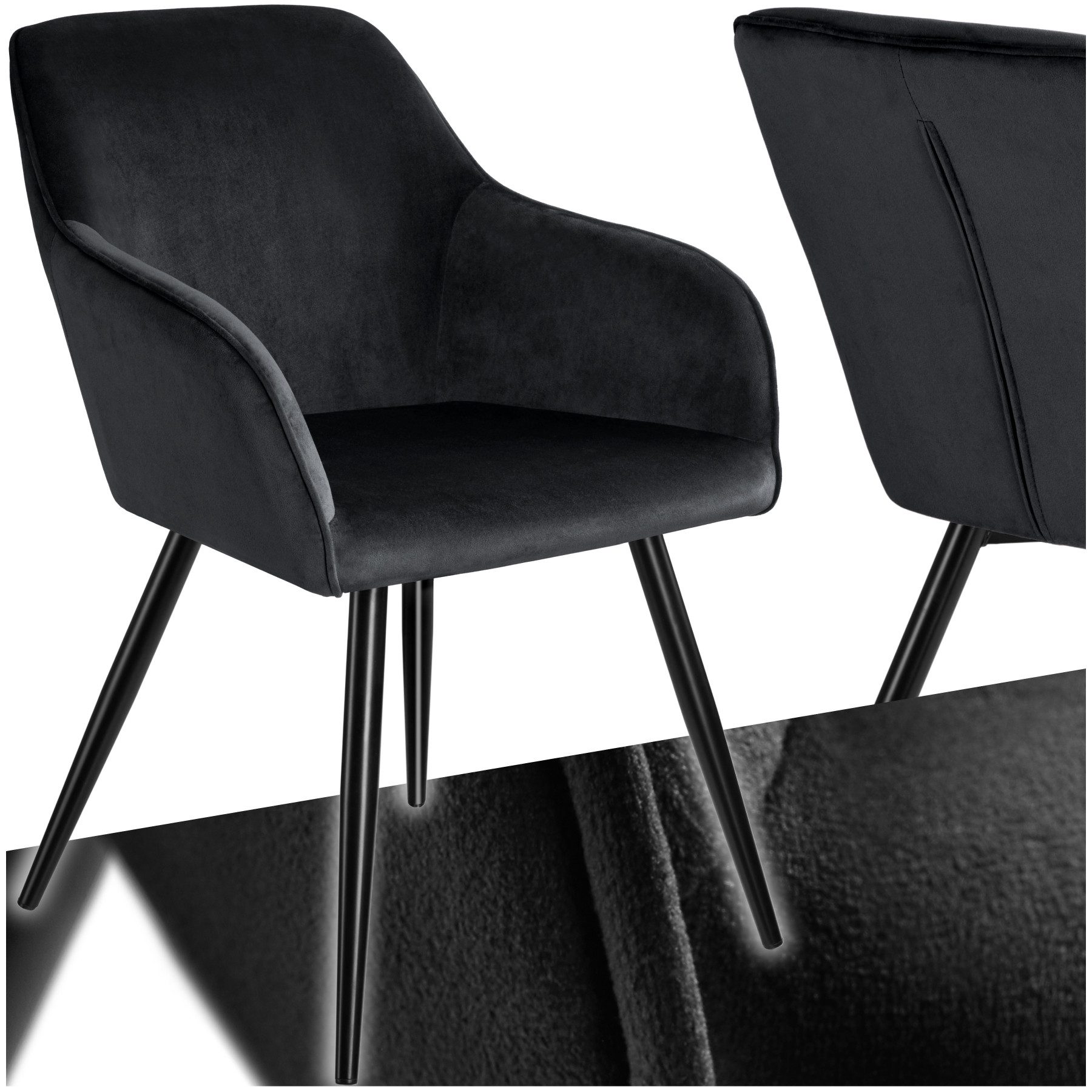tectake Esszimmerstuhl Küchenstuhl Marilyn Samtoptik, schwarze Stuhlbeine (Set, 1 St), Vielseitig verwendbar und kombinierbar