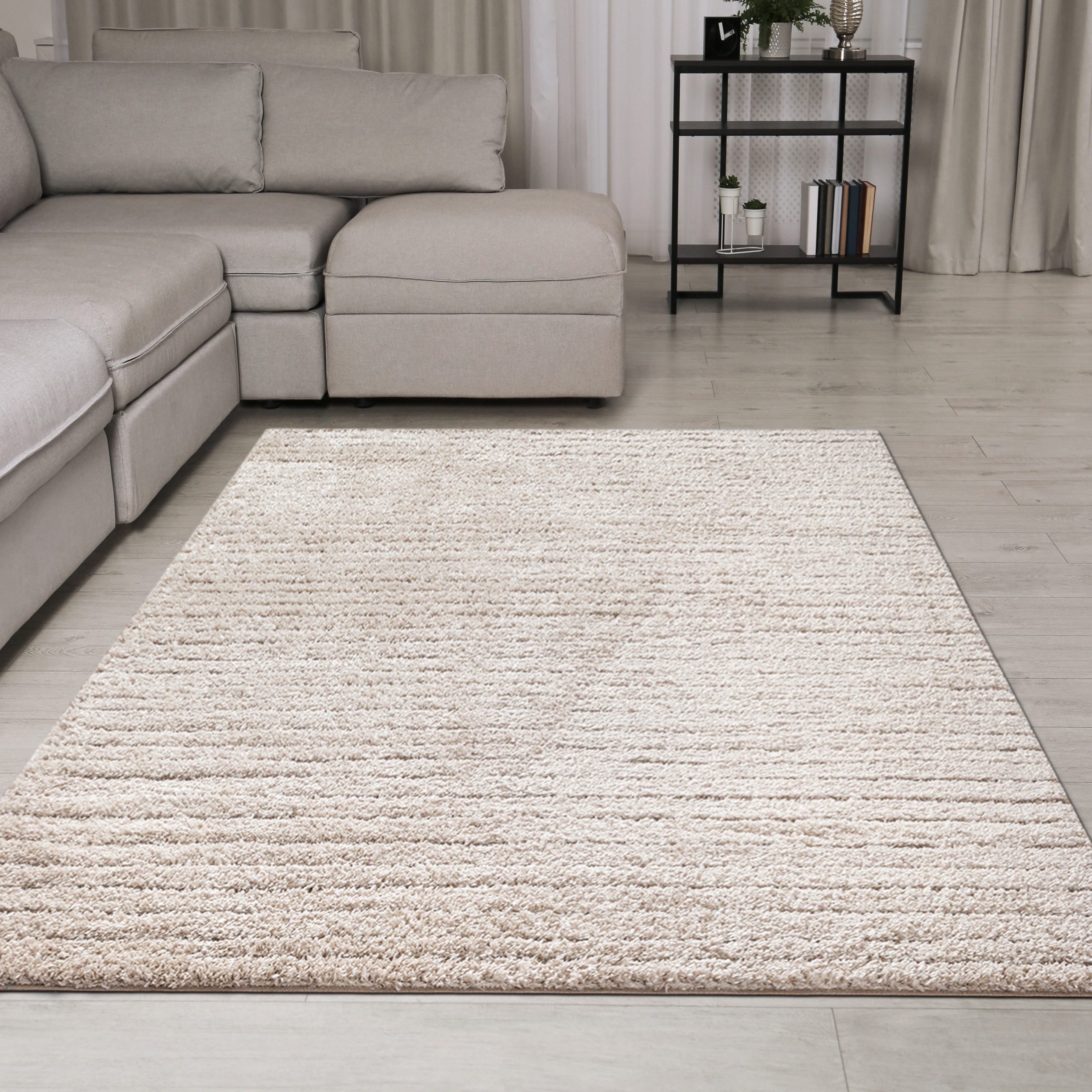 TeppichHome24 Teppich Teppich Beige mit Linienmuster weich pflegeleicht für günstig online kaufen