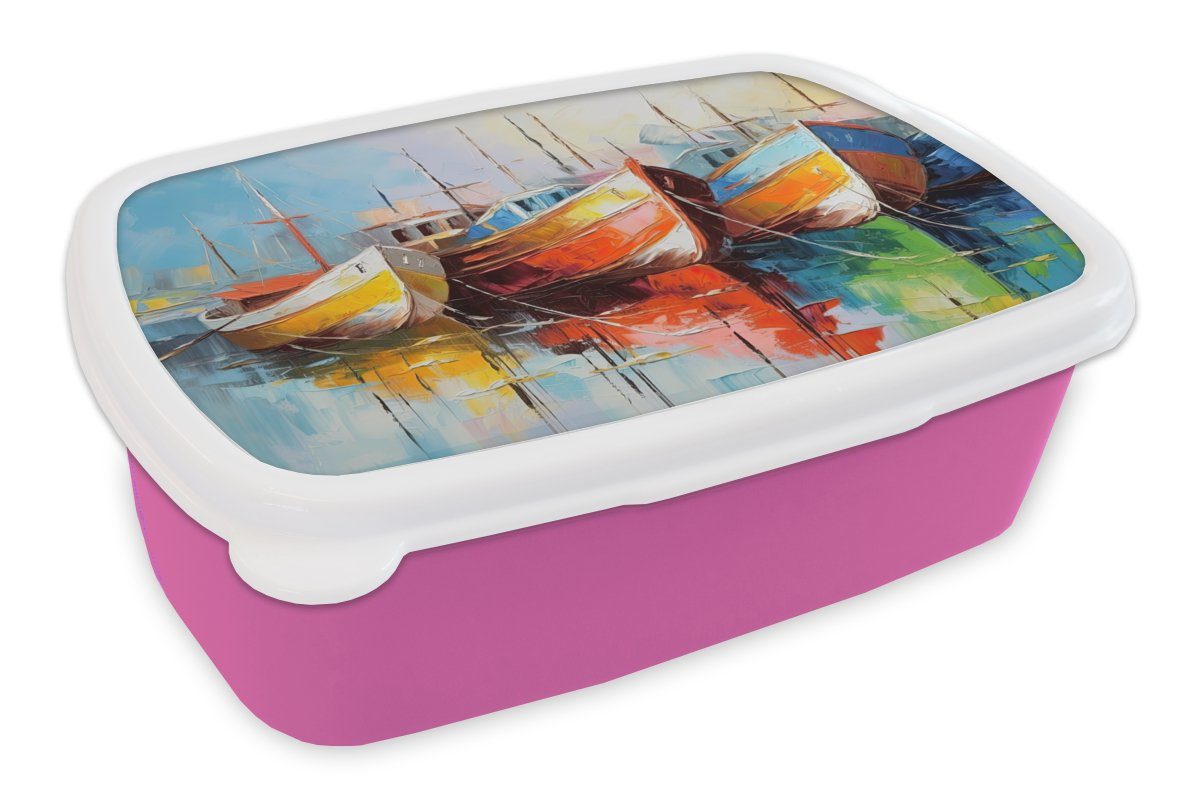 MuchoWow Lunchbox Boote - Kunst - Malerei, Kunststoff, (2-tlg), Brotbox für Erwachsene, Brotdose Kinder, Snackbox, Mädchen, Kunststoff rosa