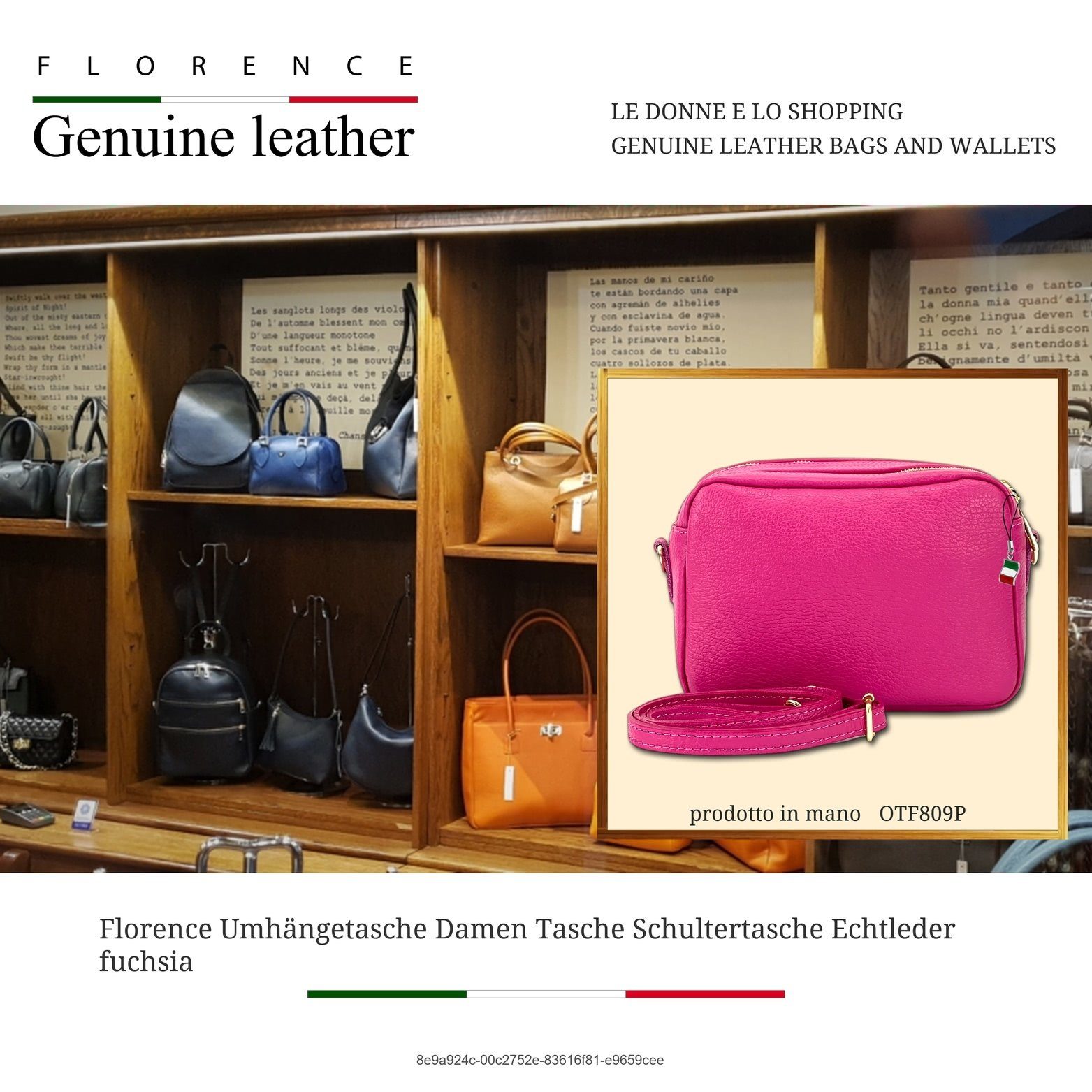 FLORENCE Umhängetasche Florence Umhängetasche Damen Tasche (Umhängetasche, Umhängetasche), Damen Umhängetasche Leder, pink, Größe ca. 22cm