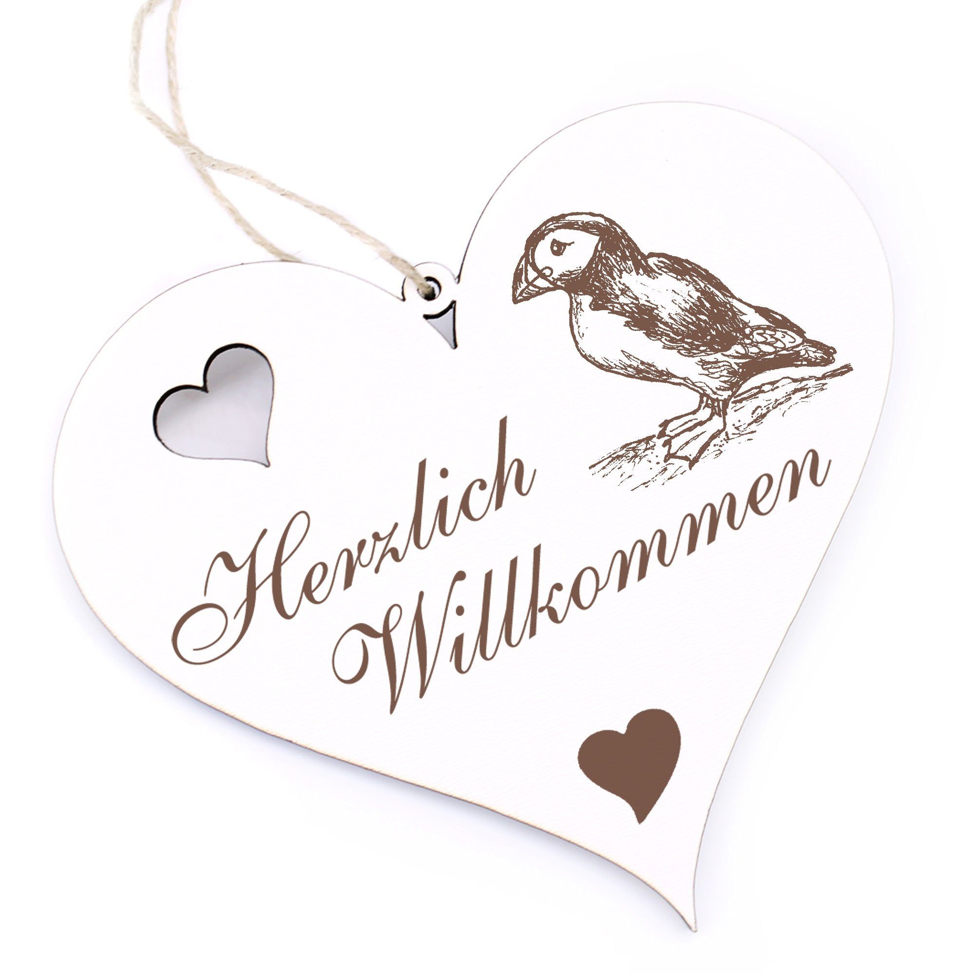 Dekolando Hängedekoration Herzlich Willkommen - Papageitaucher Puffin - 13x12cm
