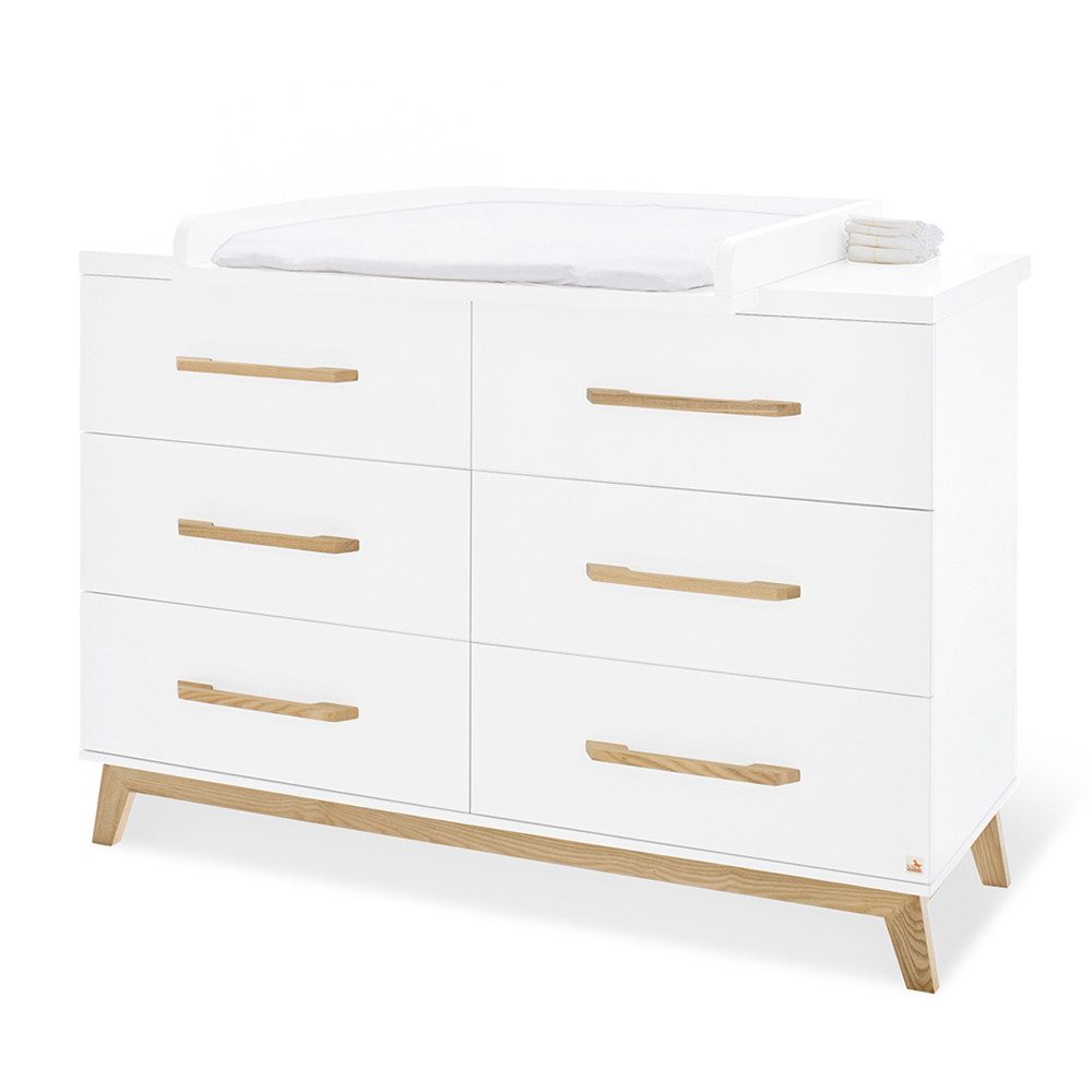 Lomadox Wickeltisch RIJEKA-134, weiß edelmatt mit Wickelaufsatz 140/98-105/58-78 cm