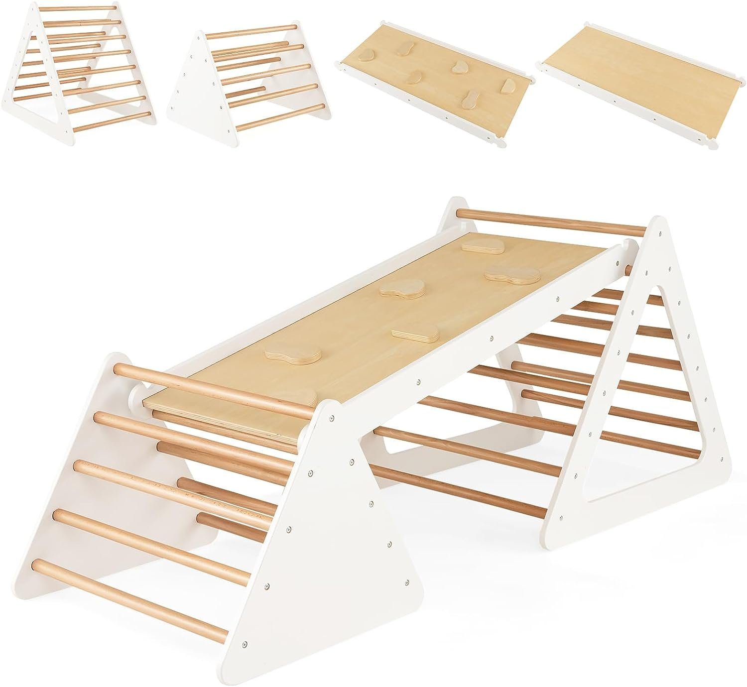 COSTWAY Rutsche Kletterdreieck, Klettergerüst, mit doppelseitigen Rampe