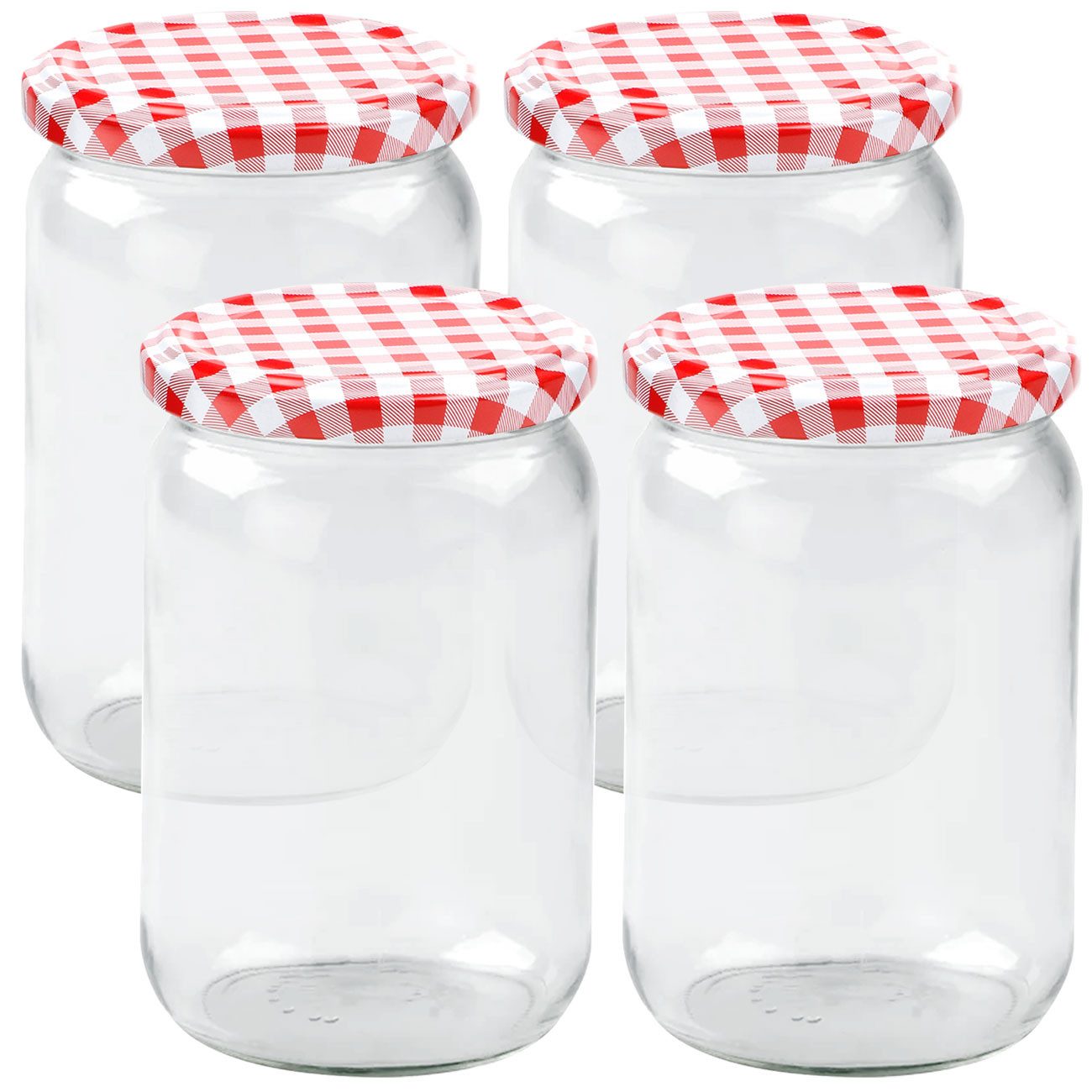 Casativo Einmachglas Einmachgläser 720ml – Sturzgläser mit Karo-Deckel für Marmelade, (4-tlg), Ideal zum Einwecken, Konservieren und Aufbewahren