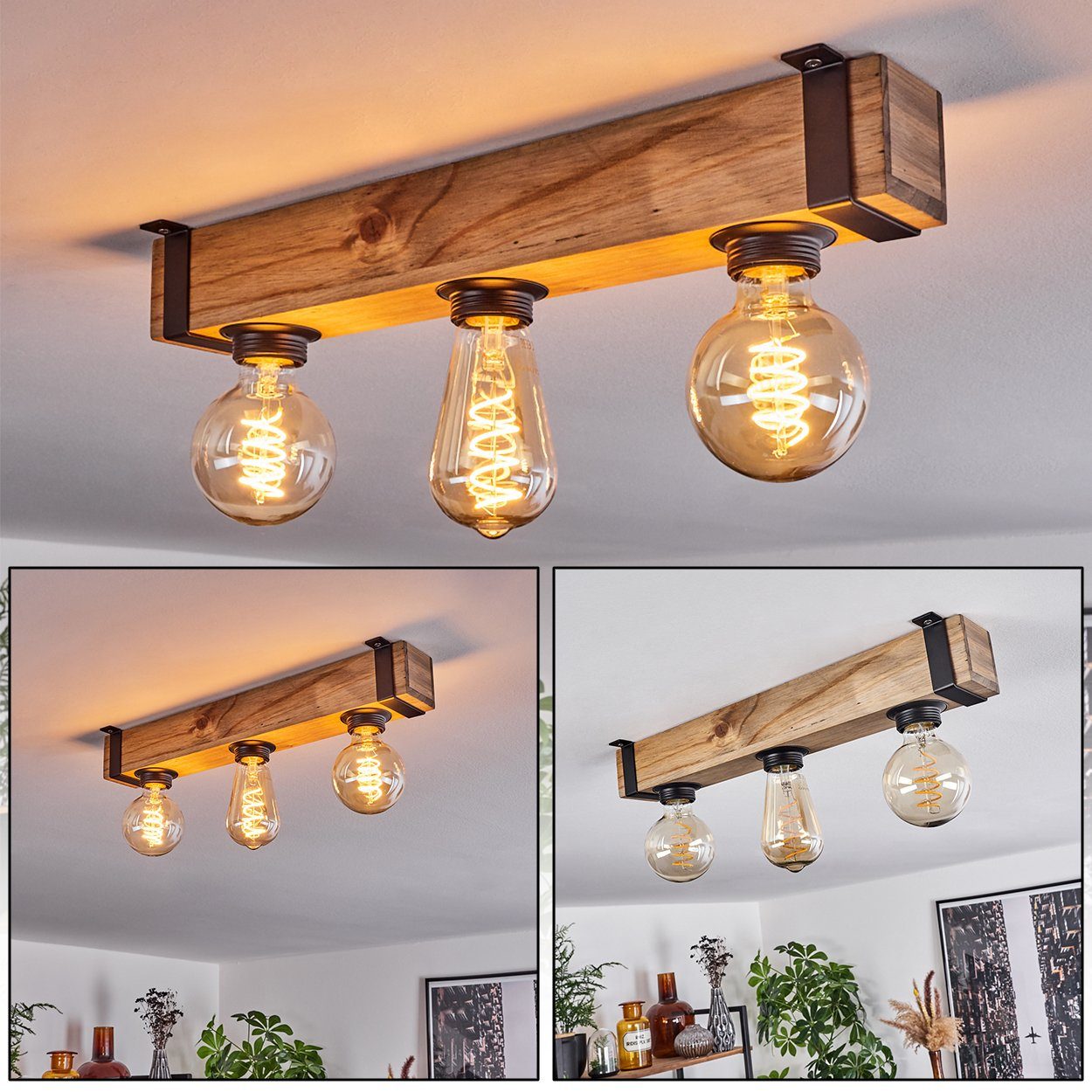 hofstein Deckenleuchte moderne Deckenlampe aus Metall/Holz in Schwarz/Natur günstig online kaufen