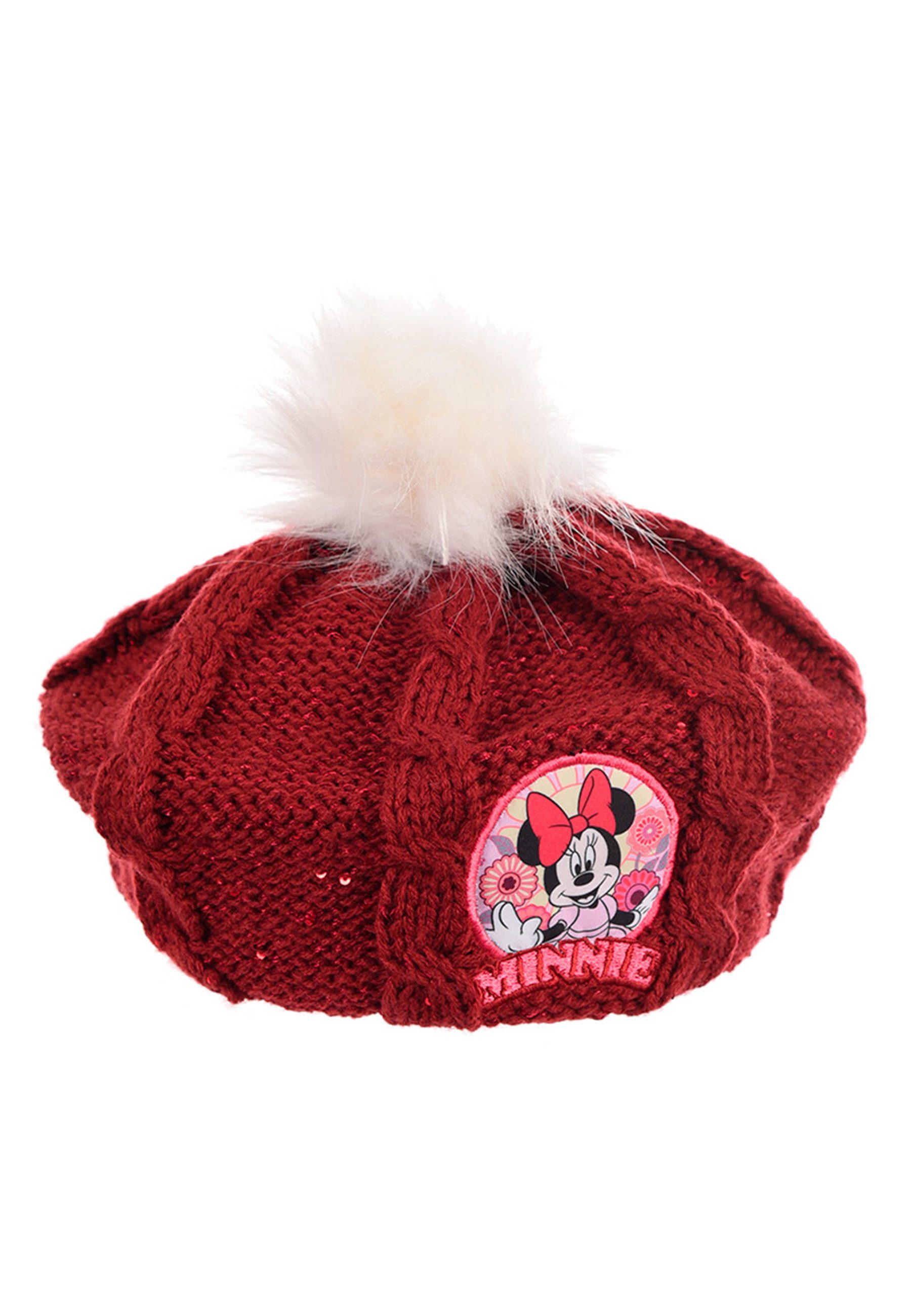 Disney Minnie Mouse Bommelmütze Mädchen Winter-Strick-Baskenmütze Kinder Rot