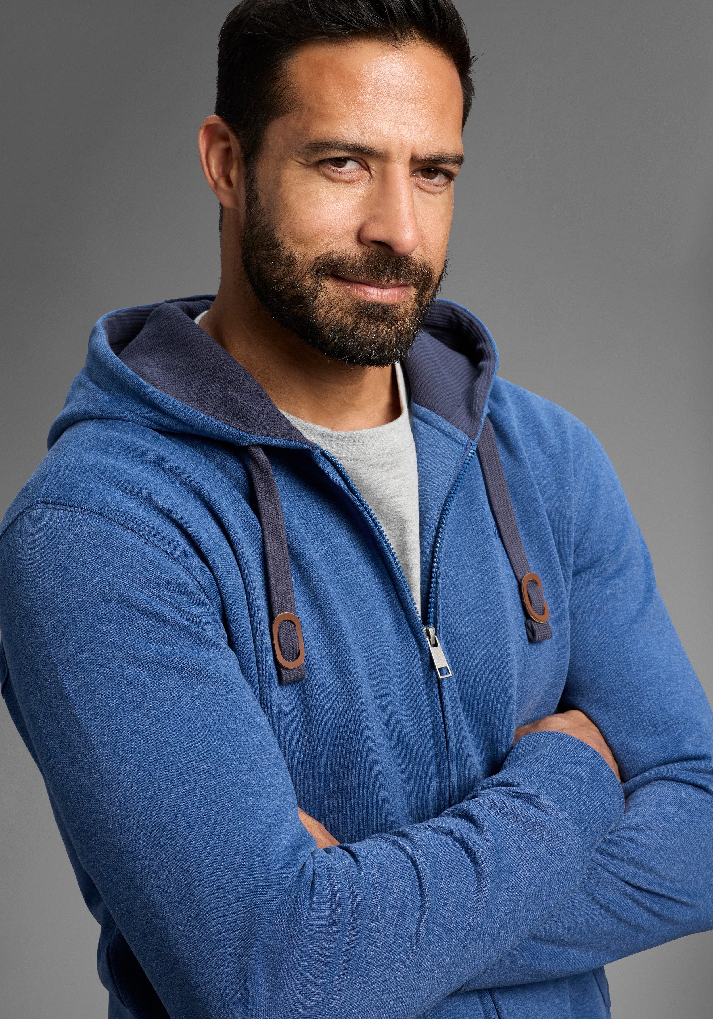 Man's World Kapuzensweatjacke mit kontrastfarbigem Innenfutter