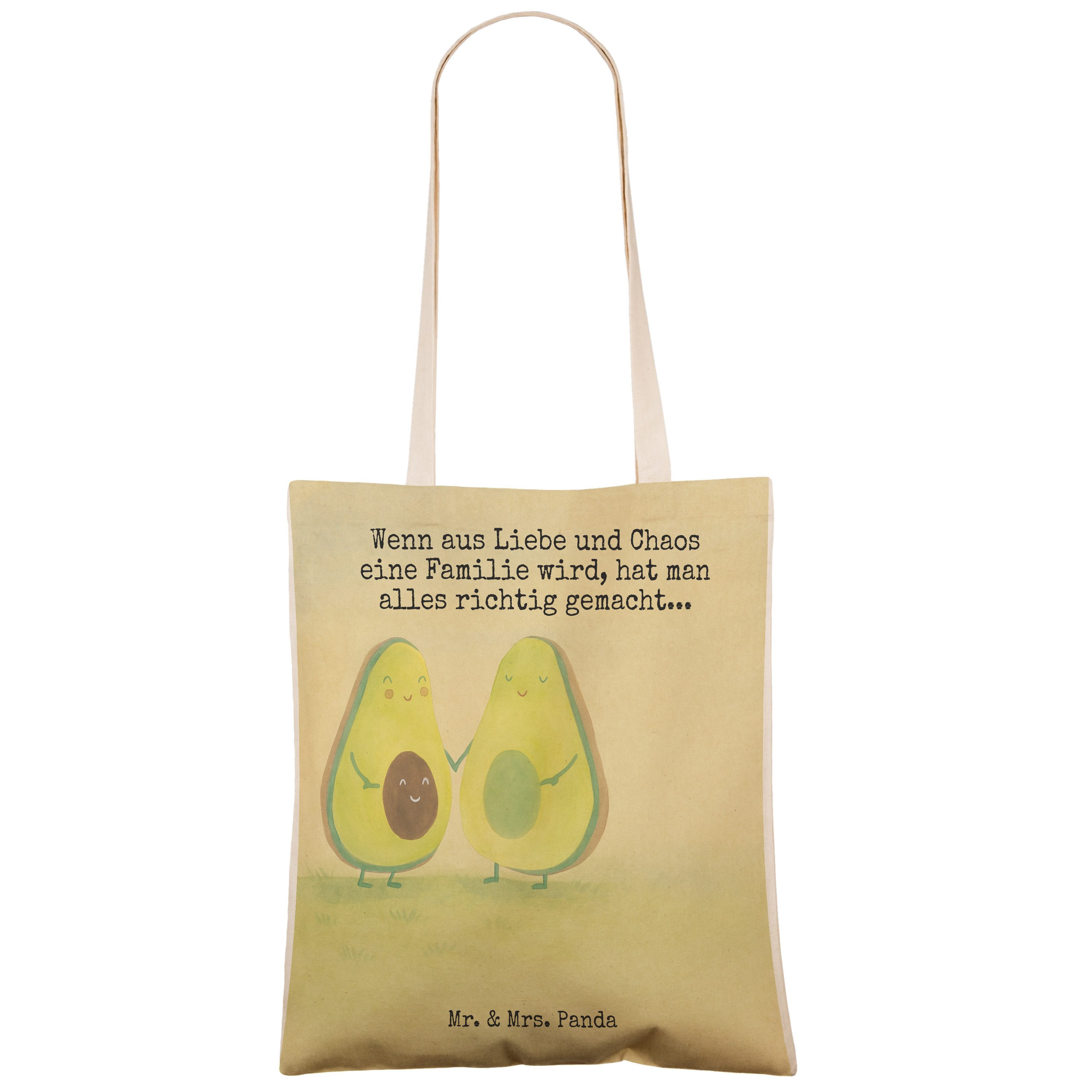 Mr. & Mrs. Panda Tragetasche Avocado Pärchen Design, Tote Bag, Weiß, Frucht, Einkaufstasche, Famil (Packung), Stoffbeutel Tragetasche Bedruckt shopping bag