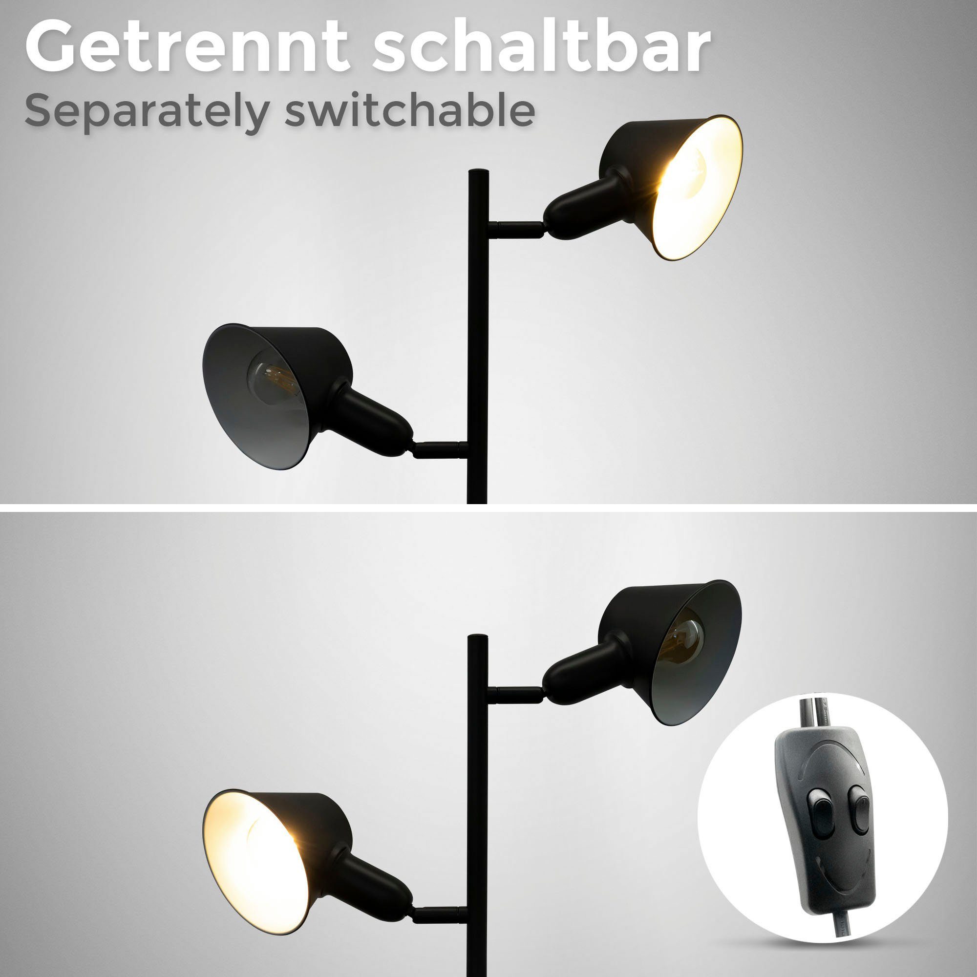 B.K.Licht ohne E27-Fassung, Leuchtmittel, BK_ST1556 H: Stehlampe Schwarz, 142,5cm RGB, Doppel-Kippschalter, Metall, 2x inkl. Design-Stehlampe,