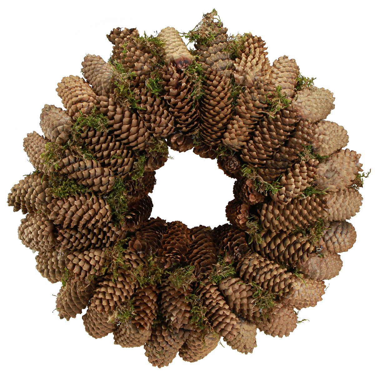 Trockenblume Fichtenzapfen Kranz 45cm mit Moos - Handgemachte Türkranz, Viana, Höhe 12 cm