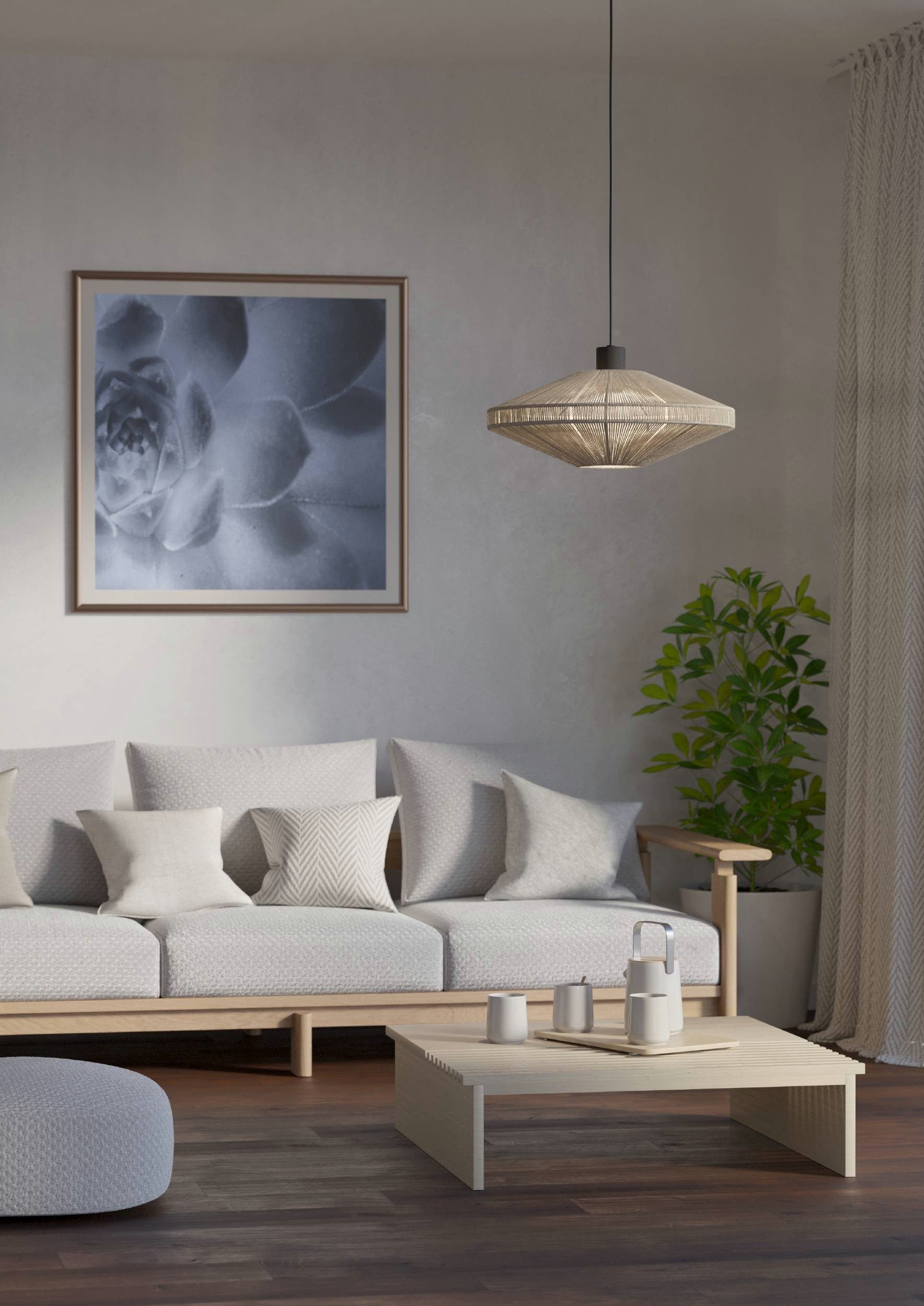 EGLO Hängeleuchte Midsumer Hängelampe, Esszimmerlampe japanisch, Metall und Textil, E27, ohne Leuchtmittel, Hängeleuchte - H110 x Ø38 cm - schwarz - 1X40W exkl.
