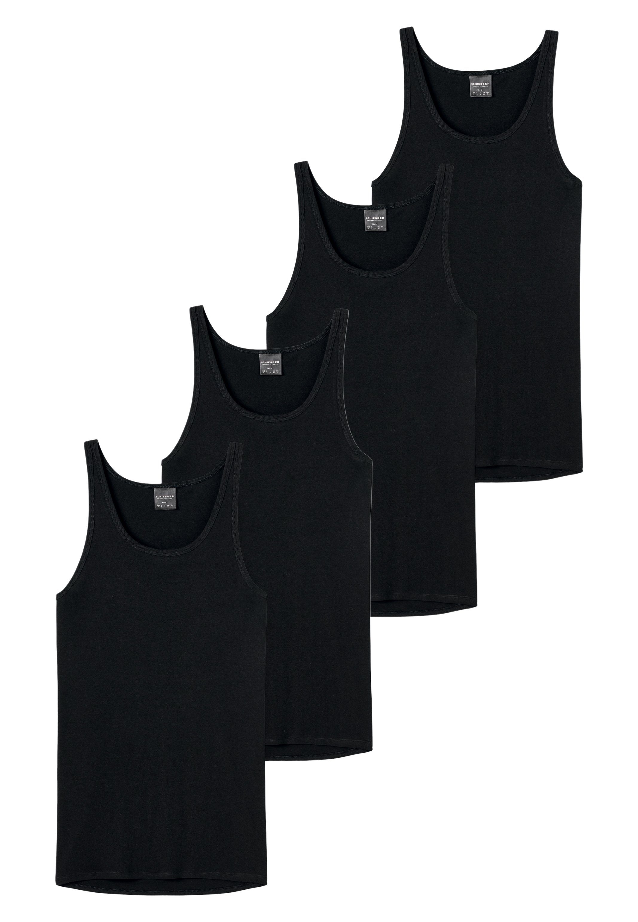 Schiesser Unterhemd 4er - - - Tanktop Classics Original 000 4-St) Baumwolle Feinripp (Spar-Set, Unterhemd Pack / Schwarz