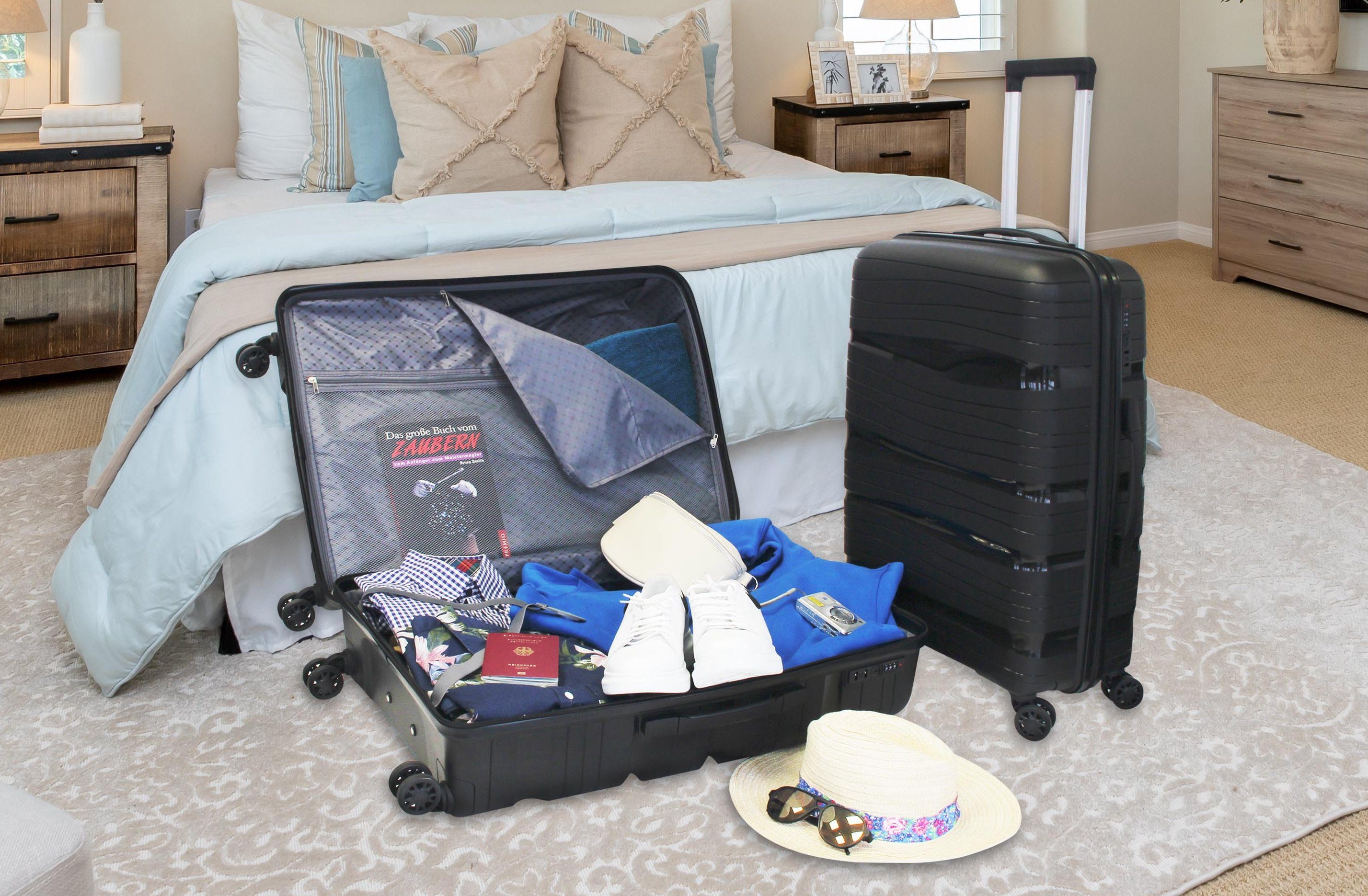 Größen: Trolley Rollen, Koffer oder ABS Kunststoff (3 Handgepäck/L/XL 4 Frentree 360° TSA-Zahlenschloss, aus mit Weinrot drehbar SET)
