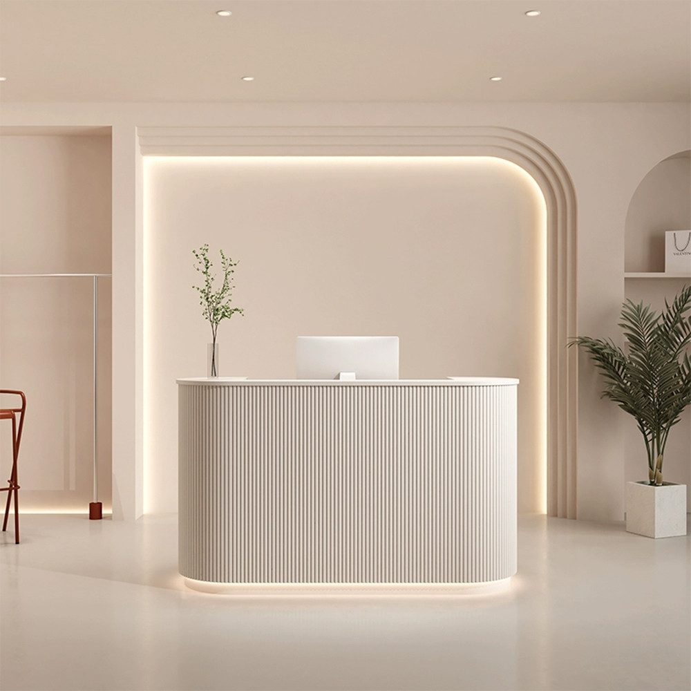 Muxing Empfangstheke Empfangstresen Ladentheke Kassentheke Rezeptionstheke (1-St), mit LED, 80-240×60×100cm, beige/weiß/schwarz