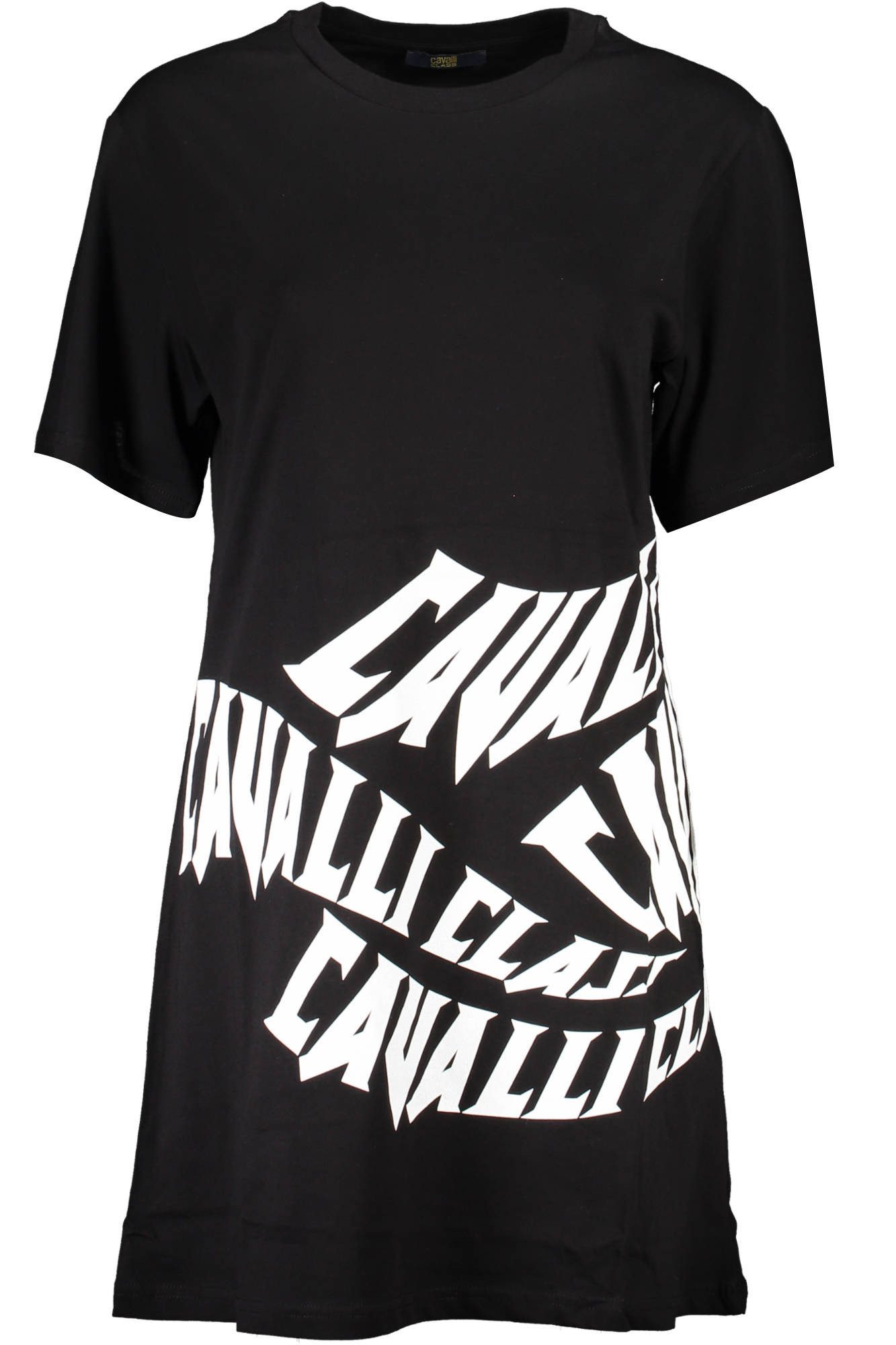 Cavalli Class Partykleid Elegantes schwarzes Damenkurzkleid mit Print und Rundhalsausschnitt