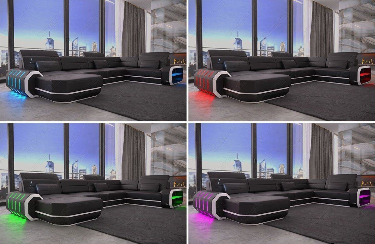 Stoffsofa, wahlweise Mikrofaser Sofa Design Sofa M Dreams mit Stoff Bettfunktion Polster Form Ecksofa L Roma Couch schwarz-weiß