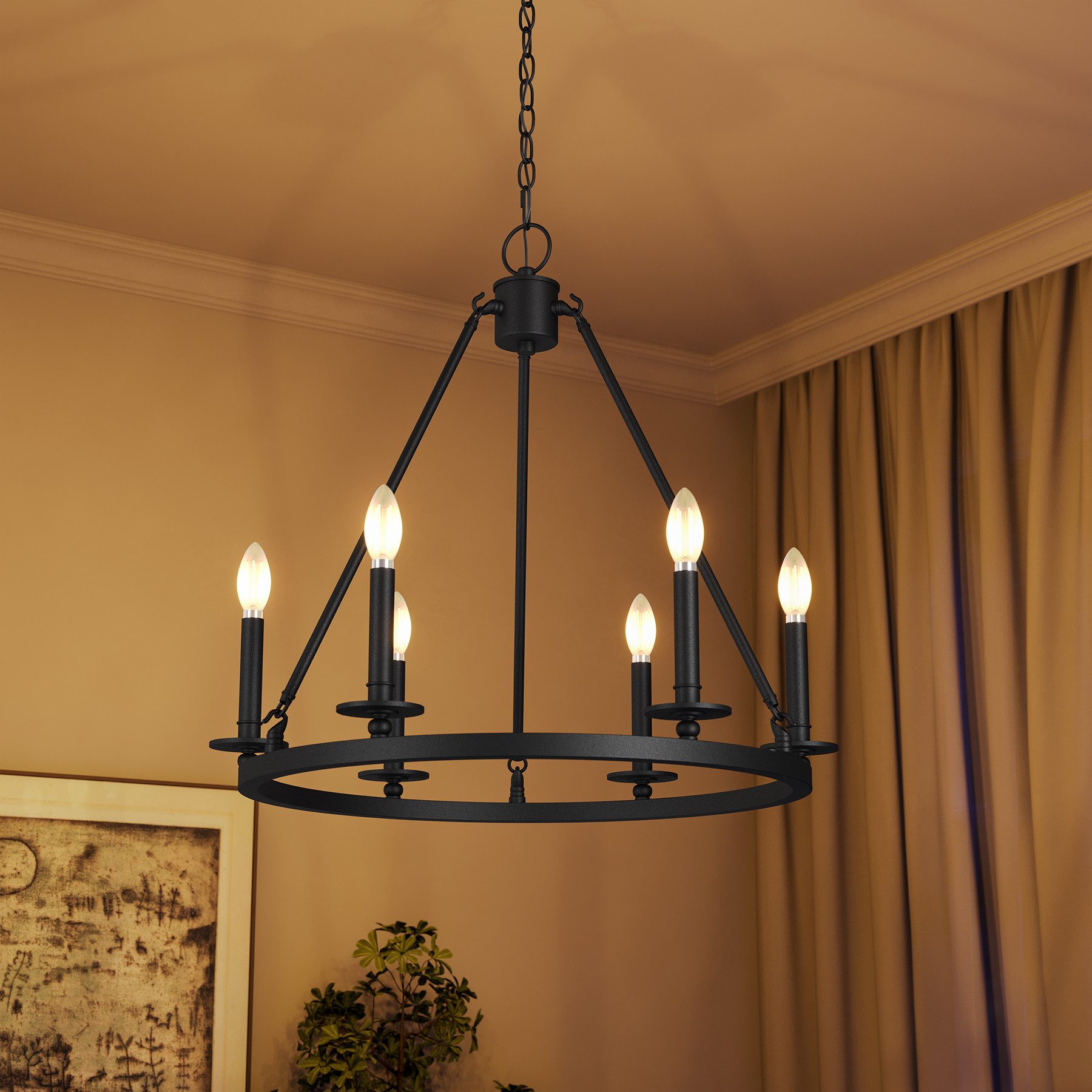 Tribesigns Kronleuchter Vintage Deckenleuchte Schwarz, 6 Flammig Hängelampe, E14 Fassung, Metall, für Küche, Esszimmer, Hütte, Diele, Flur [Energy Class E]