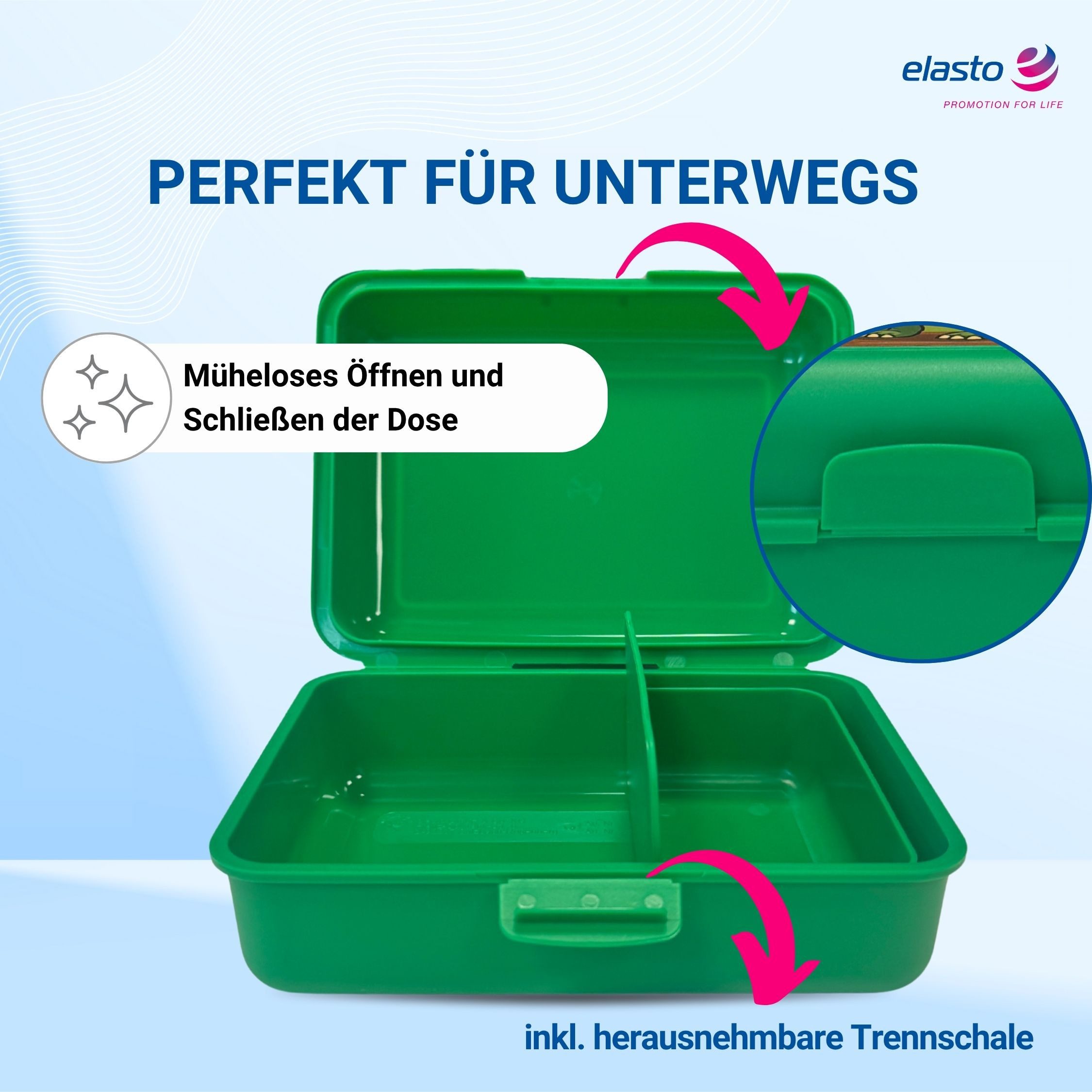 elasto Lunchbox Dino Motiv Brotdose mit Trennschale - Kinder Vesperbox für die Schule