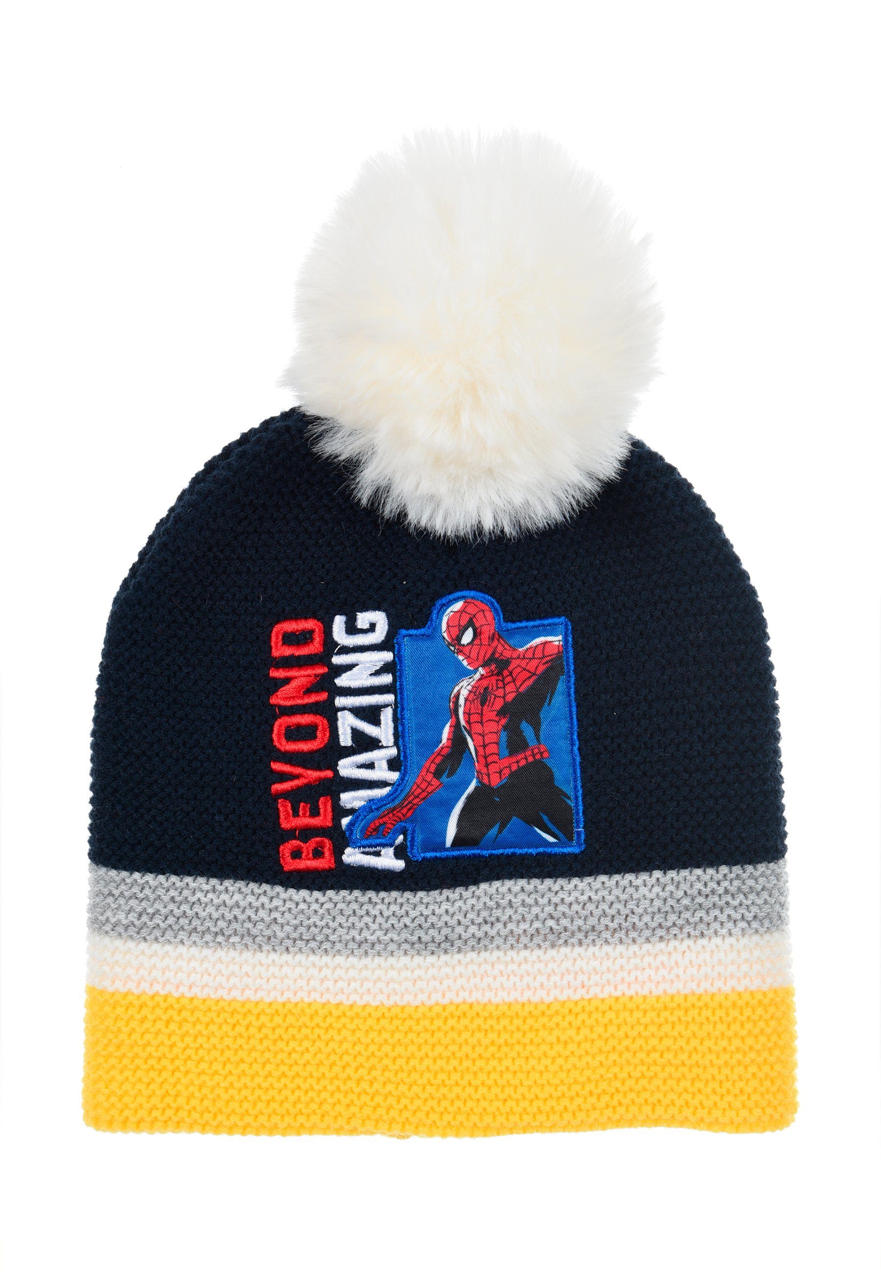 Spiderman Bommelmütze Kinder Jungen Strickmützte Winter-Bommel-Mütze