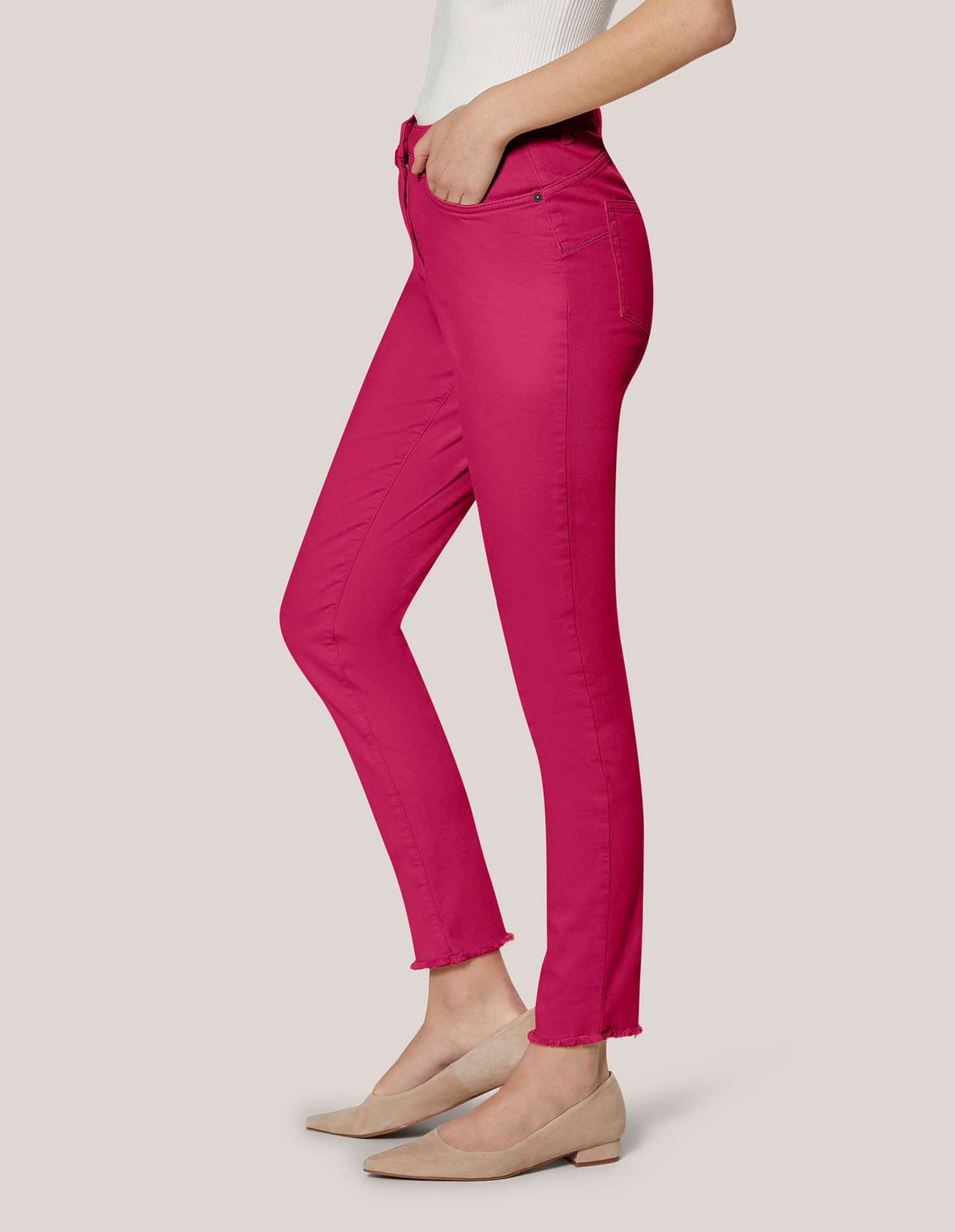 MADELEINE Gerade Jeans Mid Waist Skinny-Hose mit Fransen Fransenhose in schmale Silhouette, Five-Pocket-Stil