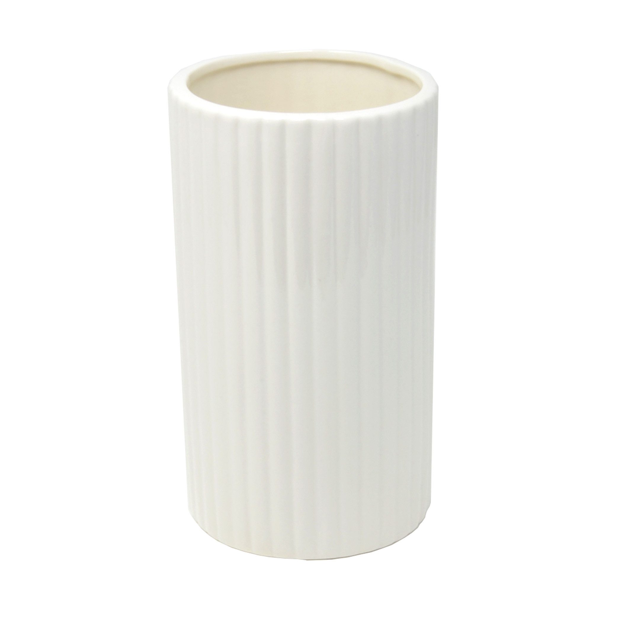 Tischvase Vase Blumenvase Dekovase Rillen Weiß glänzend H 18,5 cm