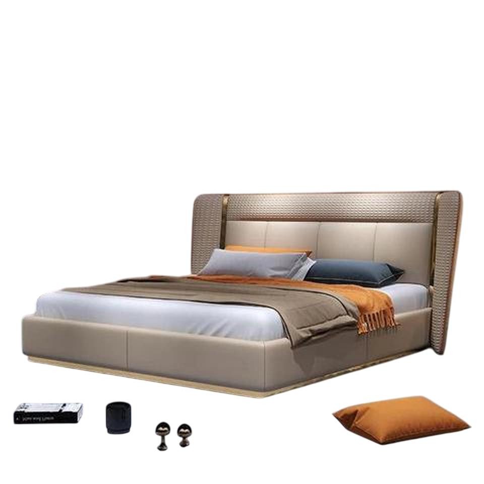 JVmoebel Polsterbett Luxusbett Beige - Modernes Polsterbett für stilvolles Schlafen, Made in Europe
