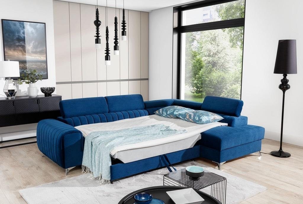 JVmoebel Ecksofa, Sofa mit Bettkasten Stoffcouch & Schlaffunktion Textil Blau Ecksofa