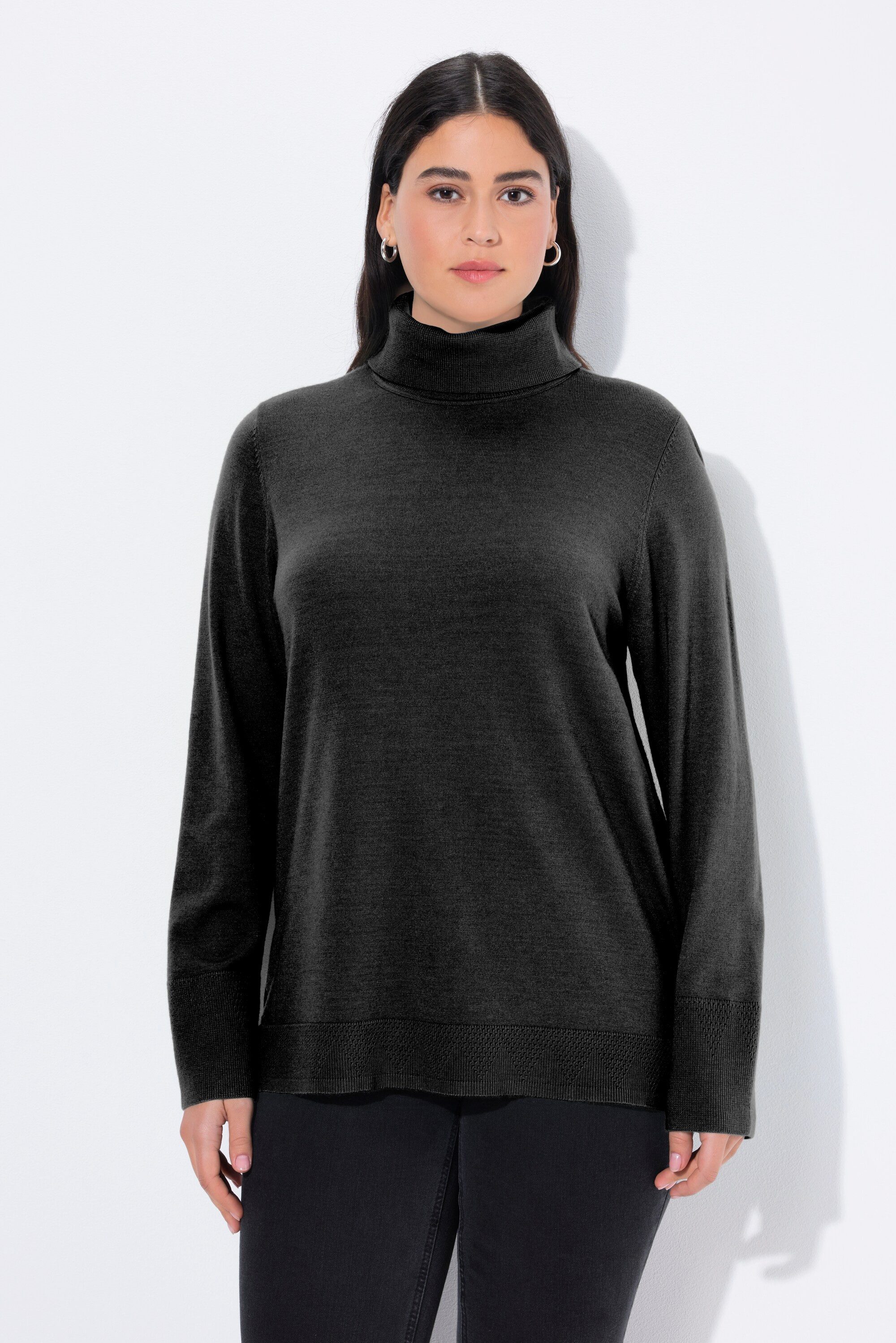 Ulla Popken Strickpullover Rollkragenpullover breite Rippbündchen Langarm günstig online kaufen