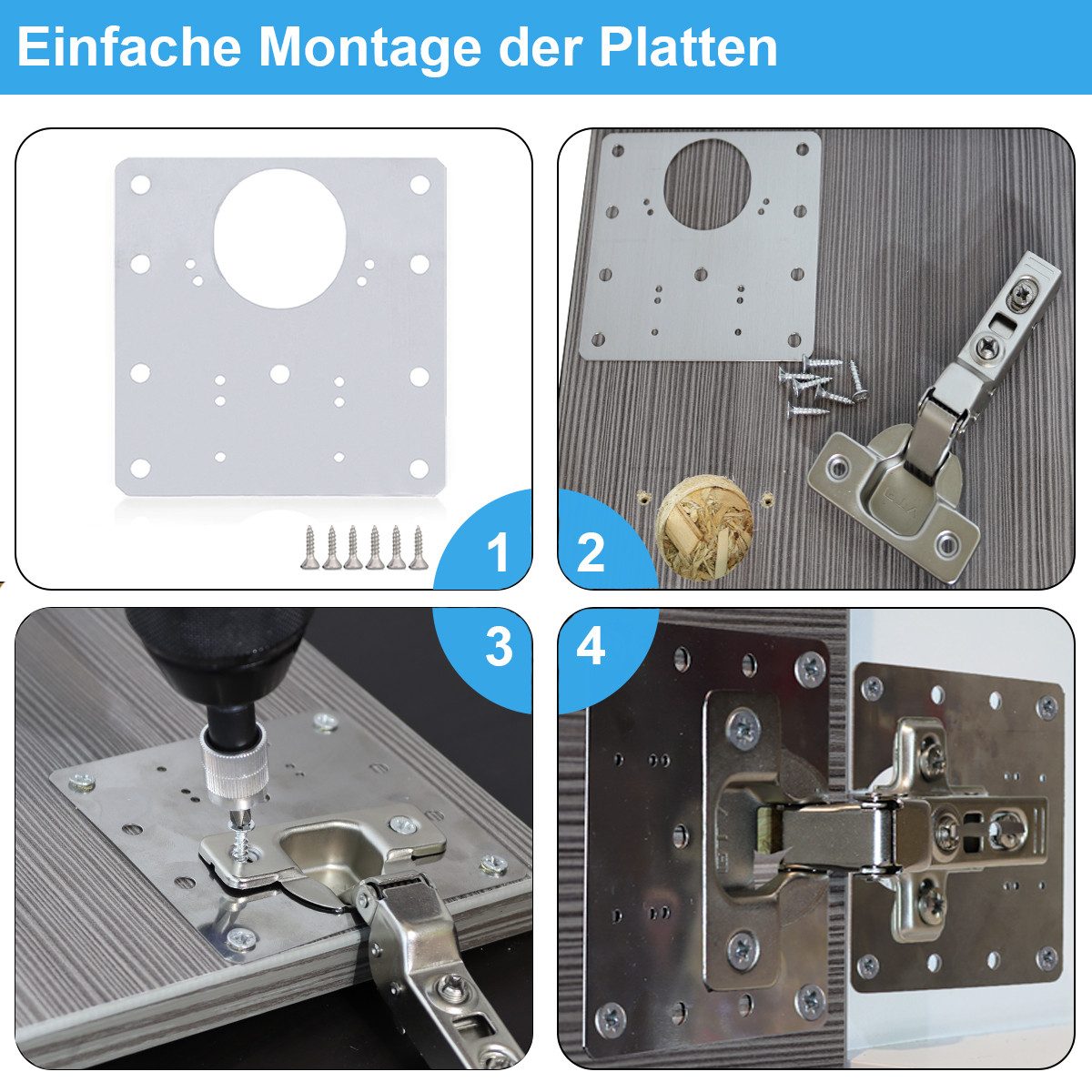MS Beschläge Möbelbeschlag Schrank Möbel Reparaturplatte Edelstahl 90x90mm (2 St) – Bild 4 von 5