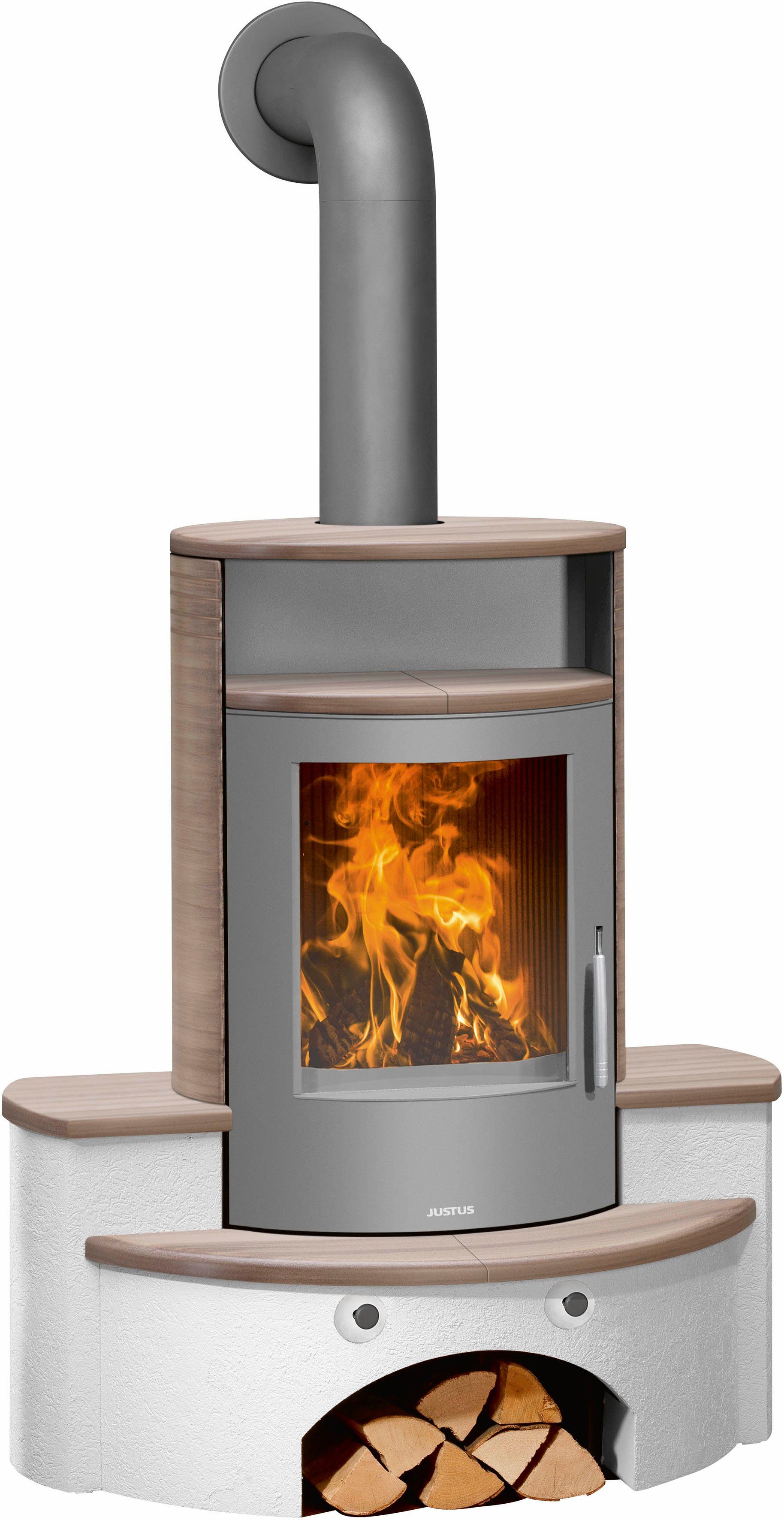 JUSTUS Kaminofen Kaskade 2.0 Keramik Grappa, 6,5 kW, Zeitbrand, Tee- und  Holzfach