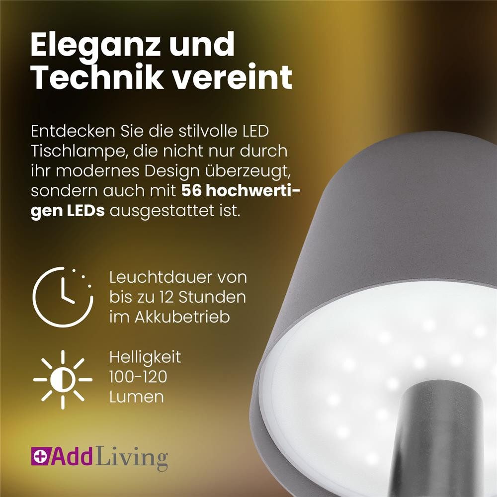 AddLiving LED Tischleuchte Bottle Light V2442 LED-Flaschenlampe grau mit Touch, 56 LEDs, 3 Lichtfarben, Touch-Funktion, stufenlos dimmbar