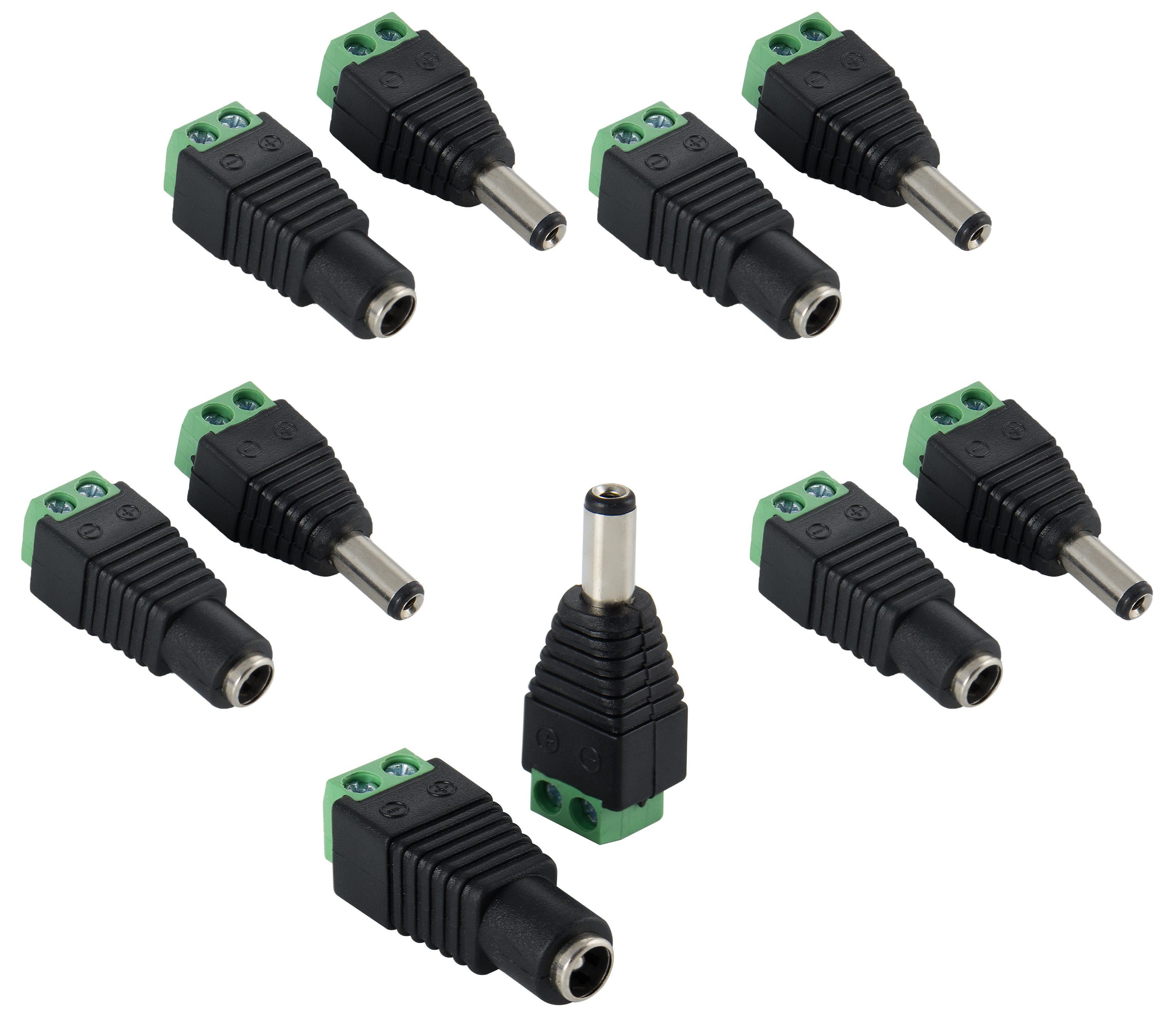 Poppstar DC Adapter auf 2-Pol Terminalblock für LED Streifen, Beleuchtung, CCTV Stromadapter DC 5,5x2,1mm zu 2-Pol Terminalblock, (5x Stecker / 5x Buchse)