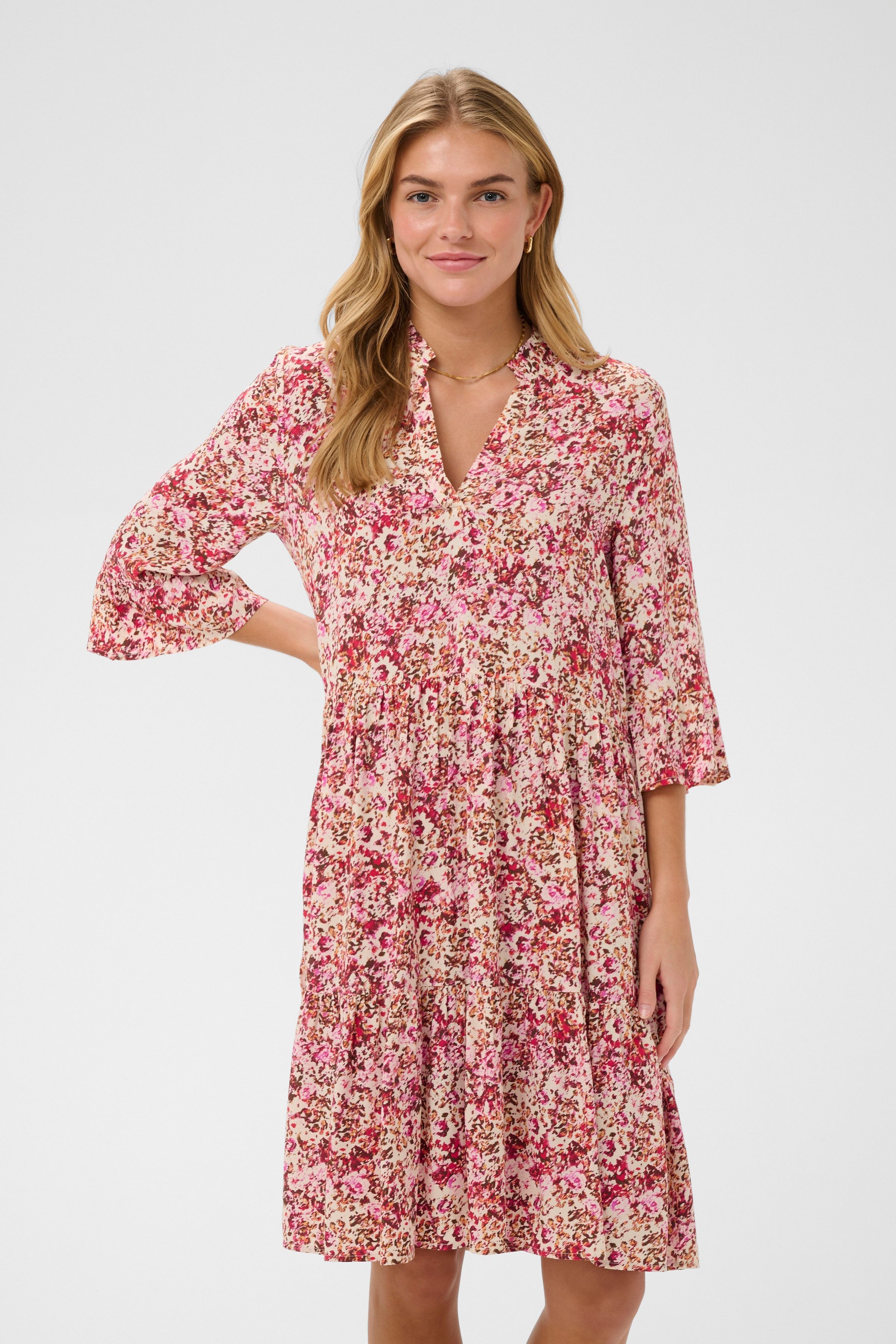 Saint Tropez Blusenkleid EdaSZ Dress Sommerkleid, Tunikakleid mit Volant und 3/4 Ärmel