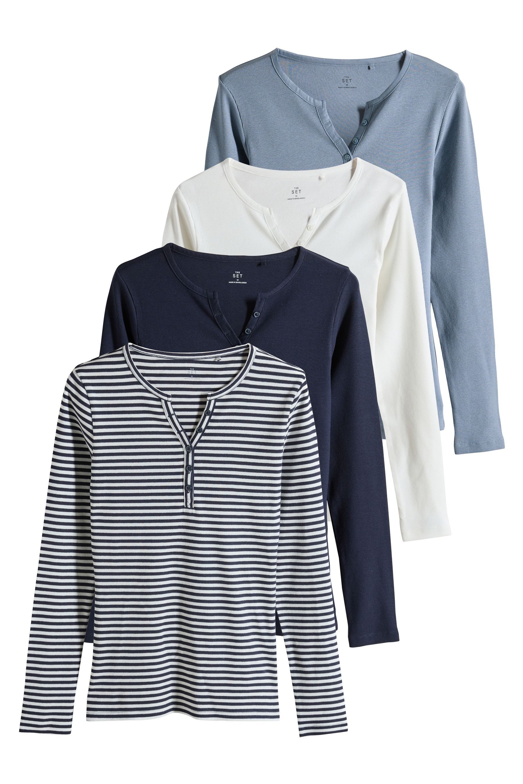 The Set Langarmshirt The Set gerippte Henley-Langarmshirts, 4er-Pack (4-tlg günstig online kaufen