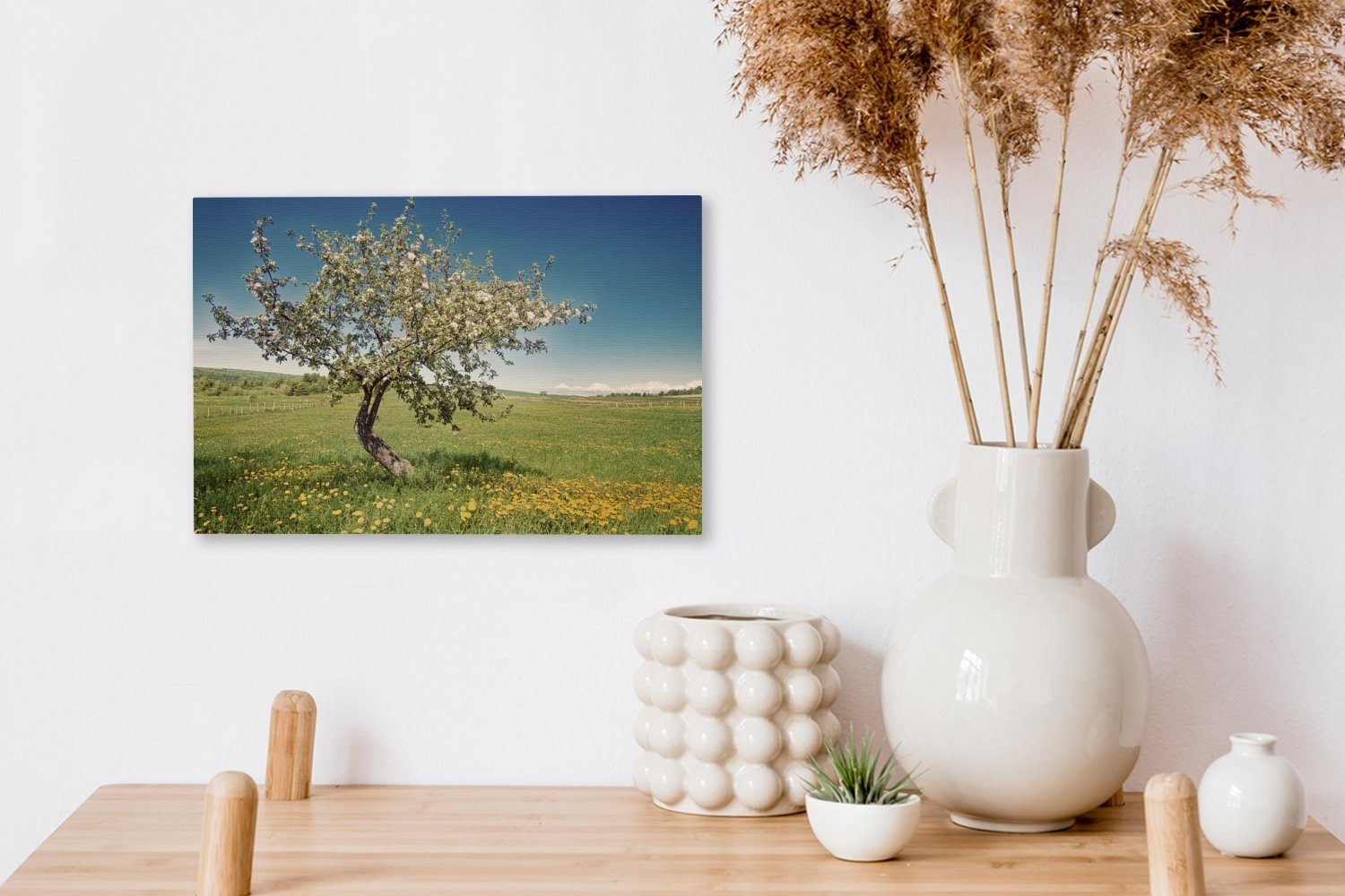 OneMillionCanvasses® Leinwandbild Apfelbaum - (1 30x20 Blumen, Frühling - St), Aufhängefertig, Wandbild Leinwandbilder, cm Wanddeko