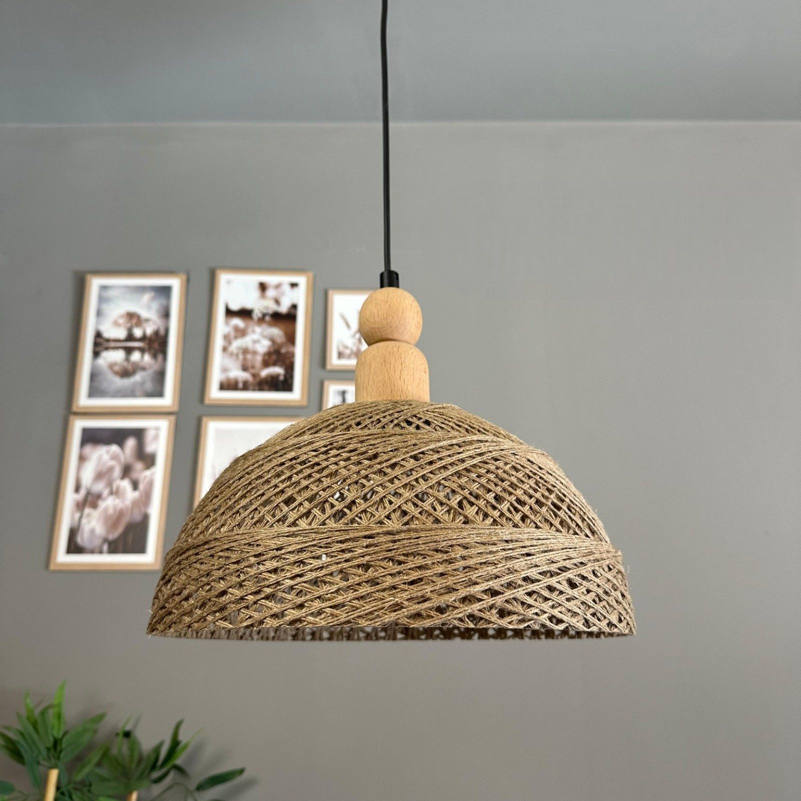 Bamyum Pendelleuchte Pendelleuchte Yimpi Wulst Holz Metall Ø30cm, Modern Hängelampe, ohne Leuchtmittel