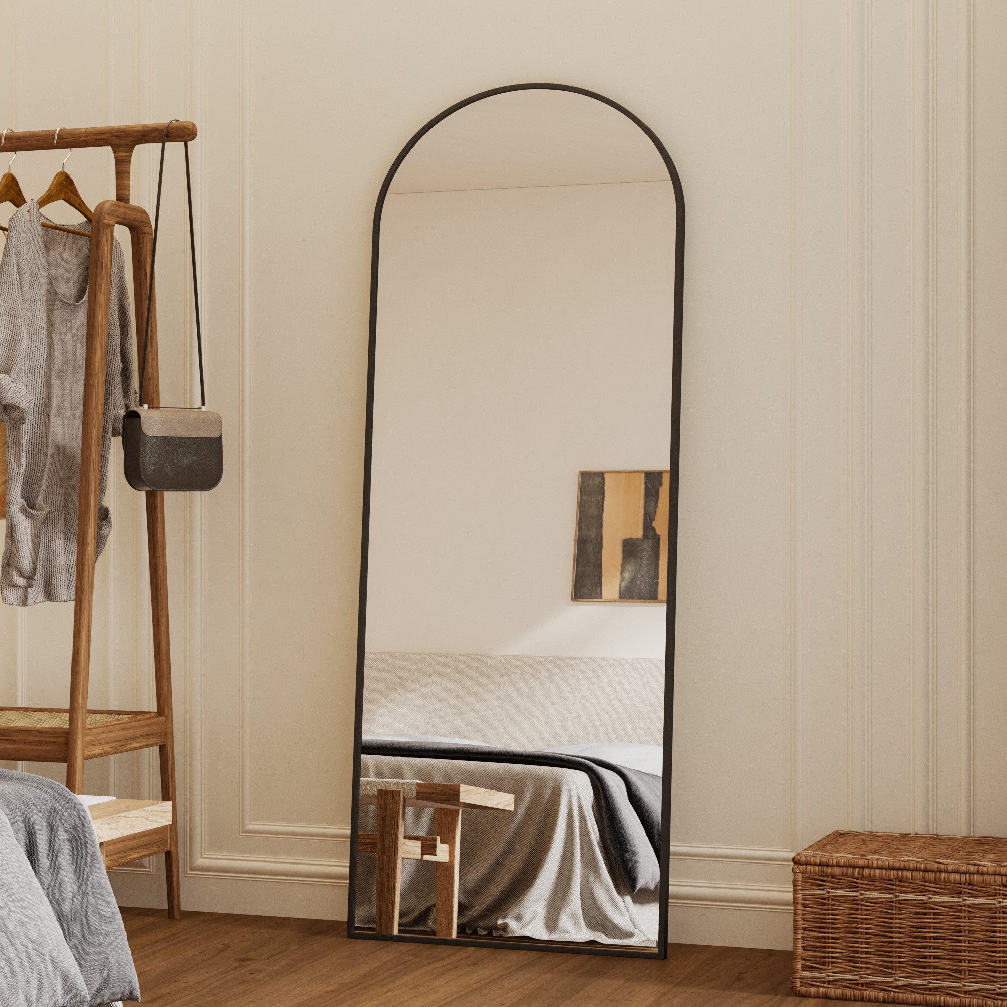 Boromal Standspiegel 180 hoch Ganzkörperspiegel 180x80cm XXL Flurspiegel groß Ganzkörper (Wandspiegel Schwarz groß mit Alu Rahmen, 5mm HD Bleifreier Spiegel), für Wohnzimmer Schlafzimmer Kinderzimmer Flur