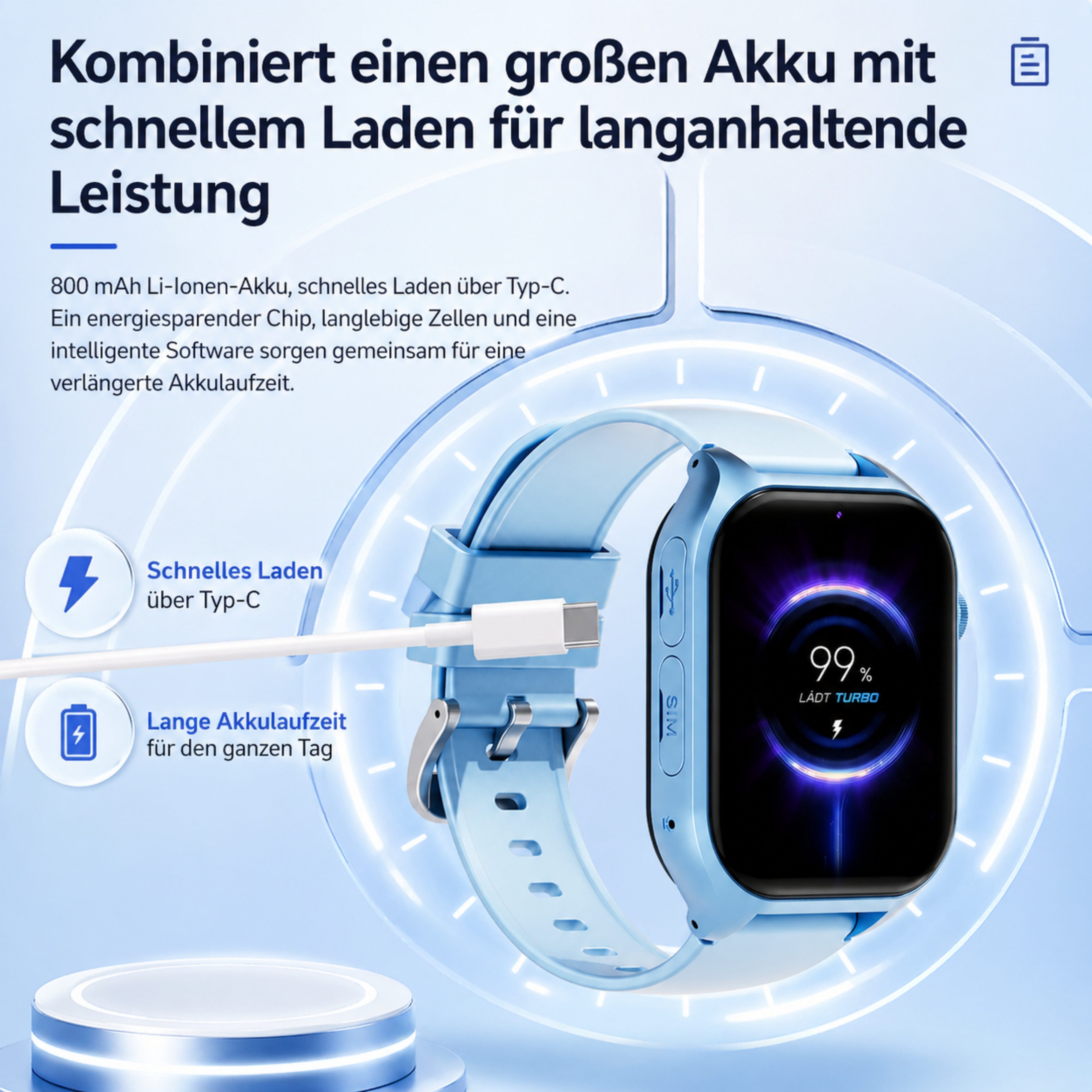 ibettertec Kinderuhr 2026 Smartwatch Kinder mit GPS und 4G, Installierbare APP Smartwatch (Smartwatch cm) 1,83"", 8GB, GPS+LES+WiFi, 4G-LTE, IP67, SOS, Bluetoot – Bild 4 von 5
