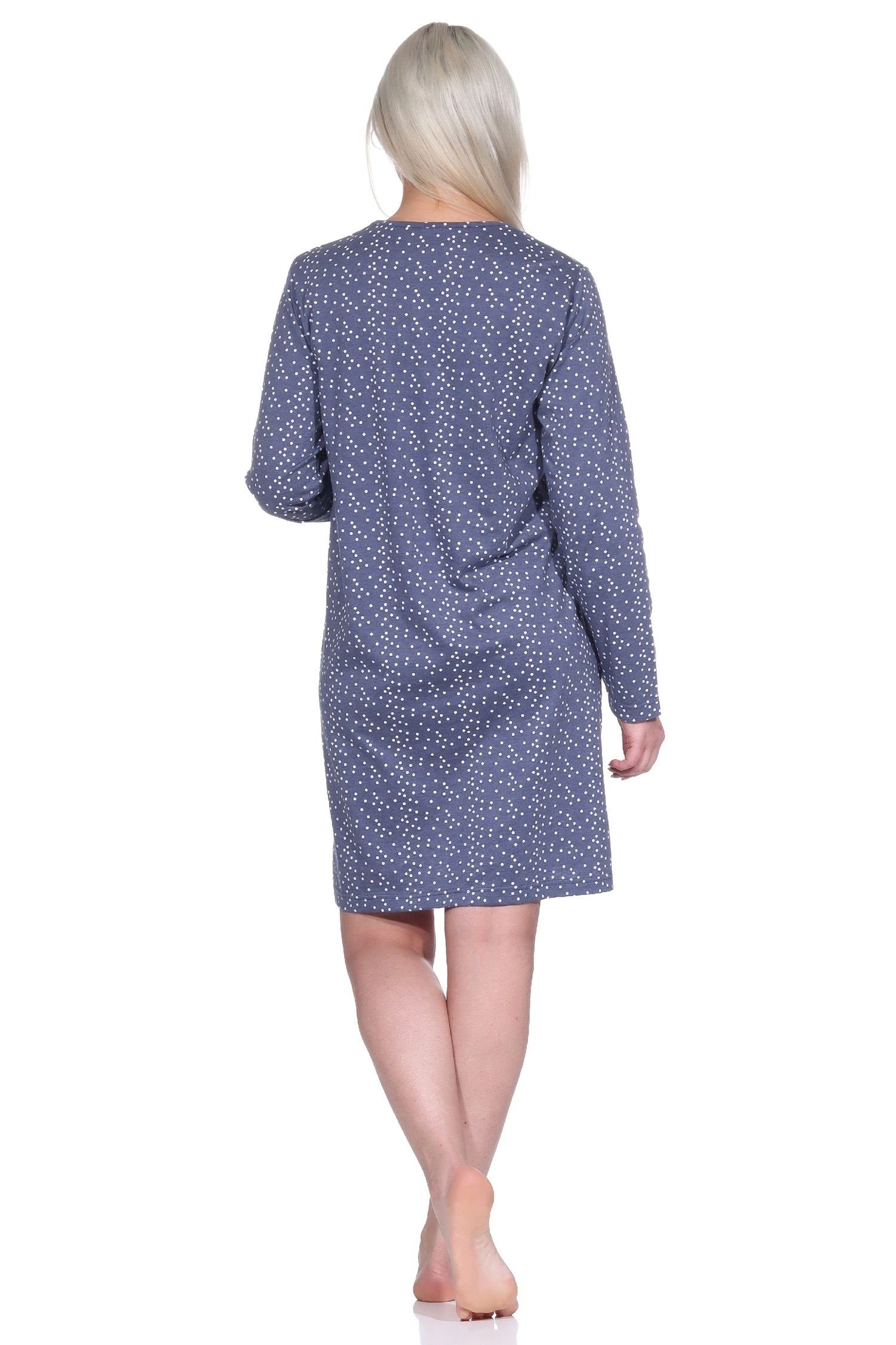 Normann Nachthemd langarm Nachthemd Damen Tupfenoptik mit Bigshirt grau-melange