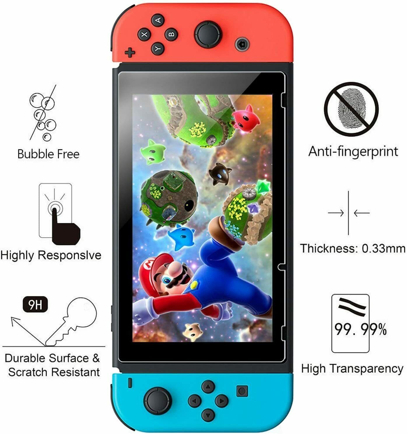 MSM Schutzfolie 2X Schutzglas für Nintendo Switch Panzerfolie Display Schutz 9H