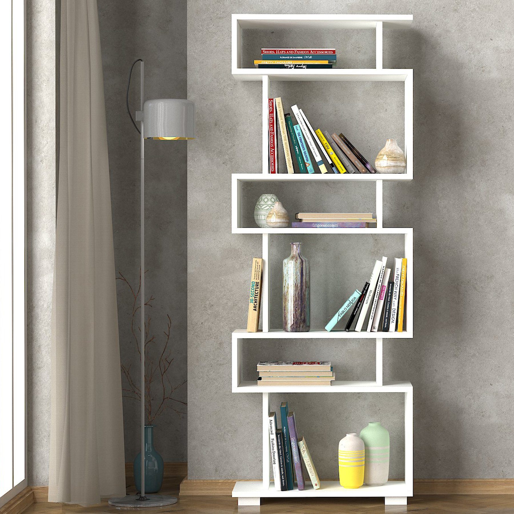 moebel17 mit Weiß, Bücherregal Standregal ausgefallenem Blok Design