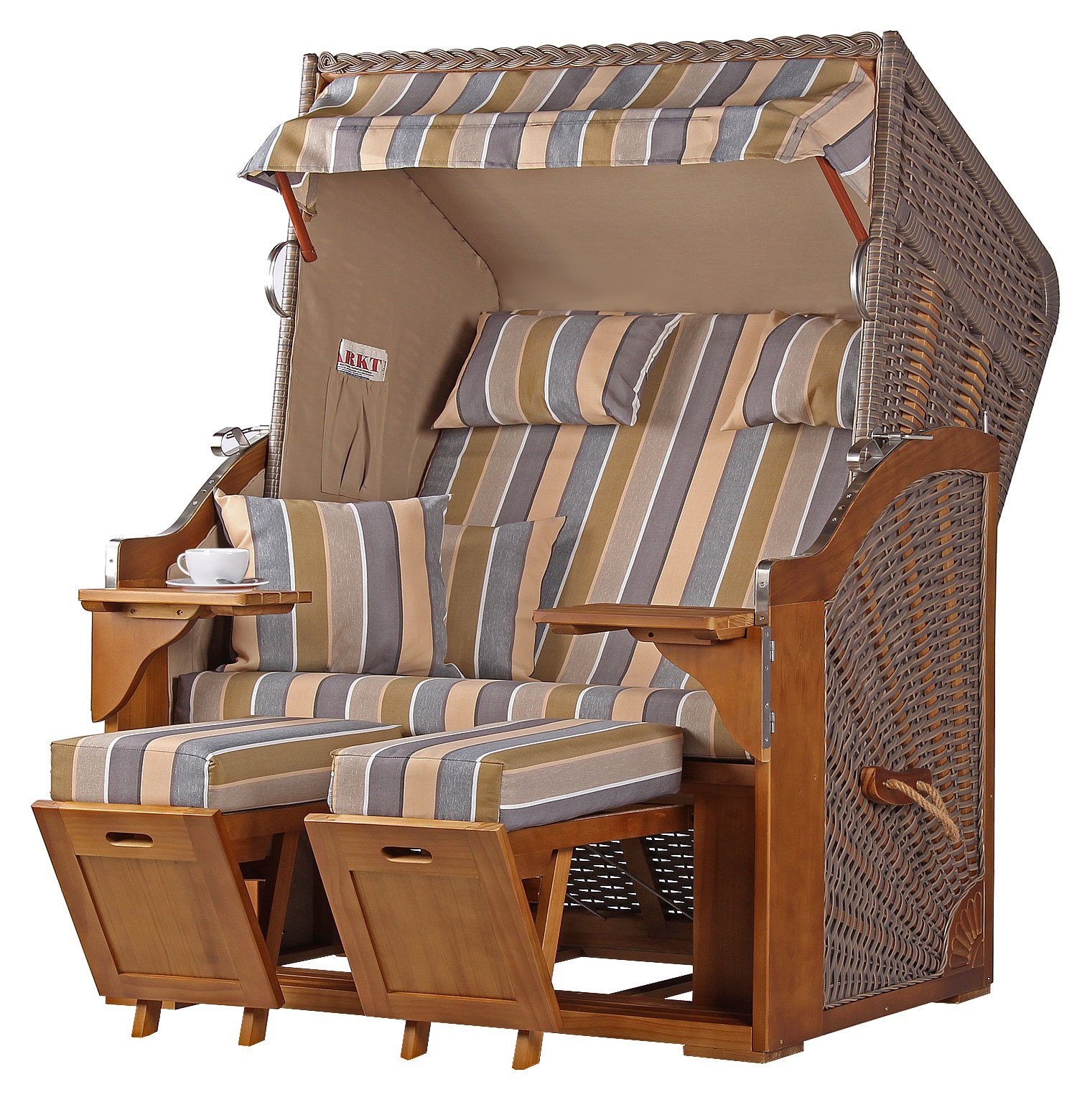 bene living Strandkorb Schleswig Pinie 2Sitzer PE mokka Modell 557