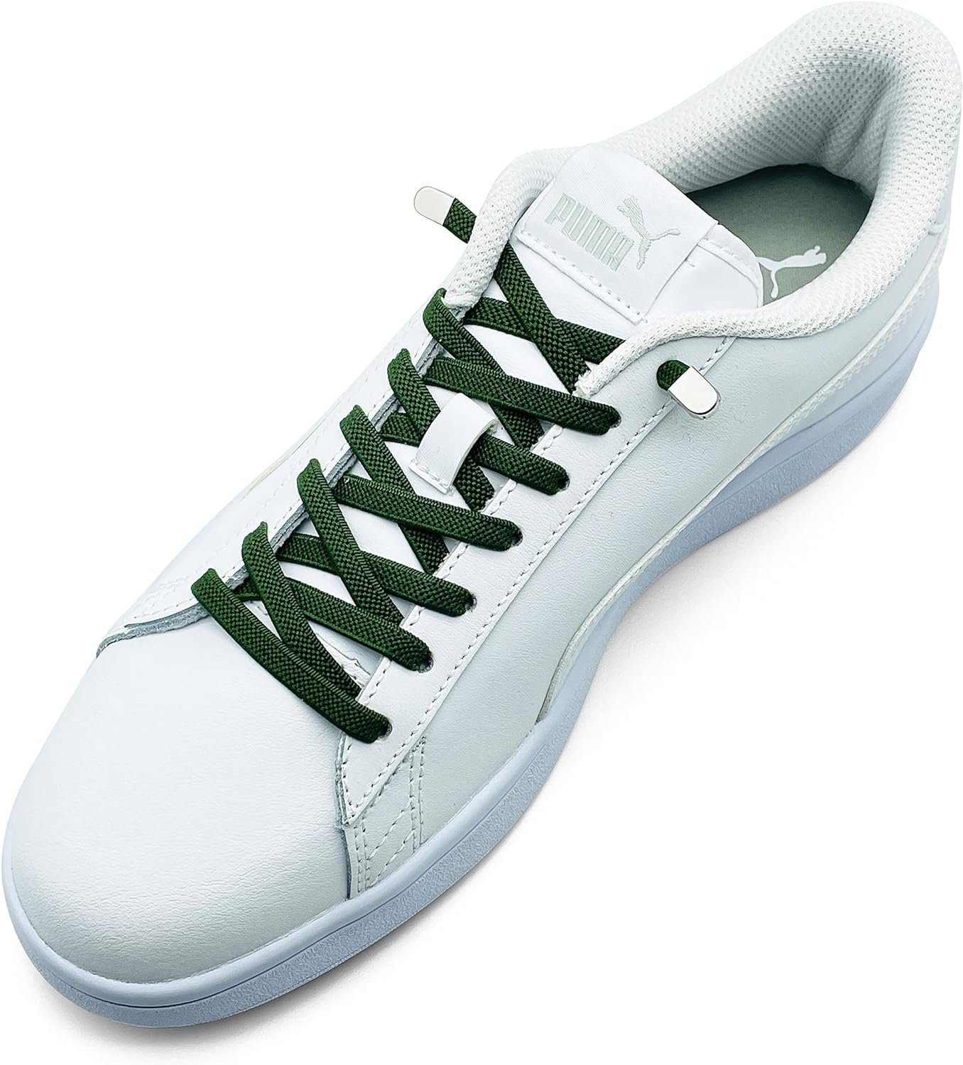 ELANOX Schnürsenkel 4 Stück für 2 Paar Schuhe elastische Schnürsenkel mit Clips, inkl. Enden (Clips) - 8 St. in silber army grün
