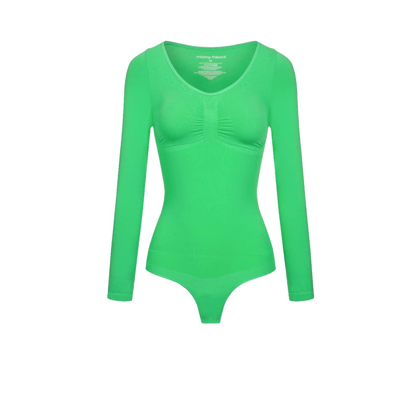 cfab (creamy fabrics) Miederbody Bodysuit Sculpting Shapewear Longsleeve mit String-Poison Green-5XL (1-tlg) Figurformend