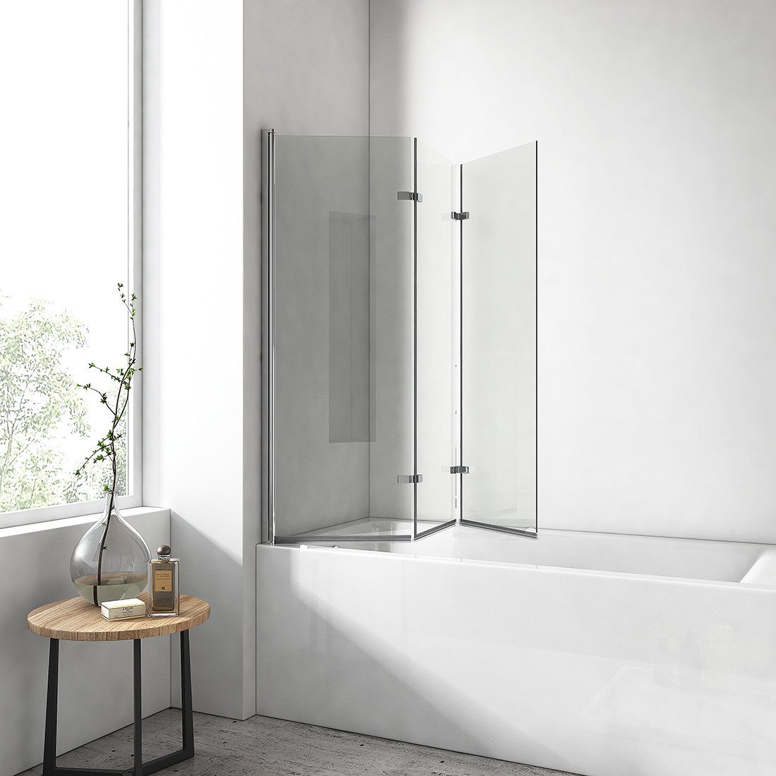 EMKE Badewannenaufsatz Badewannenfaltwand 3-teilig, 180° faltbar, Spritzschutz für Badewanne, Einscheibensicherheitsglas, (Set), mit NANO einfach-Reinigung Besc – Bild 5 von 5