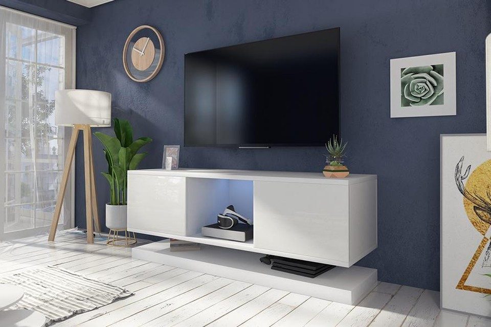 Xlmoebel Lowboard Hängendes TV-Lowboard in Weiß mit LED-Beleuchtung und Stauraum (TV-Lowboard, 1 St., TV-Lowboard 140 x 40 x 35 cm), Made in Europa