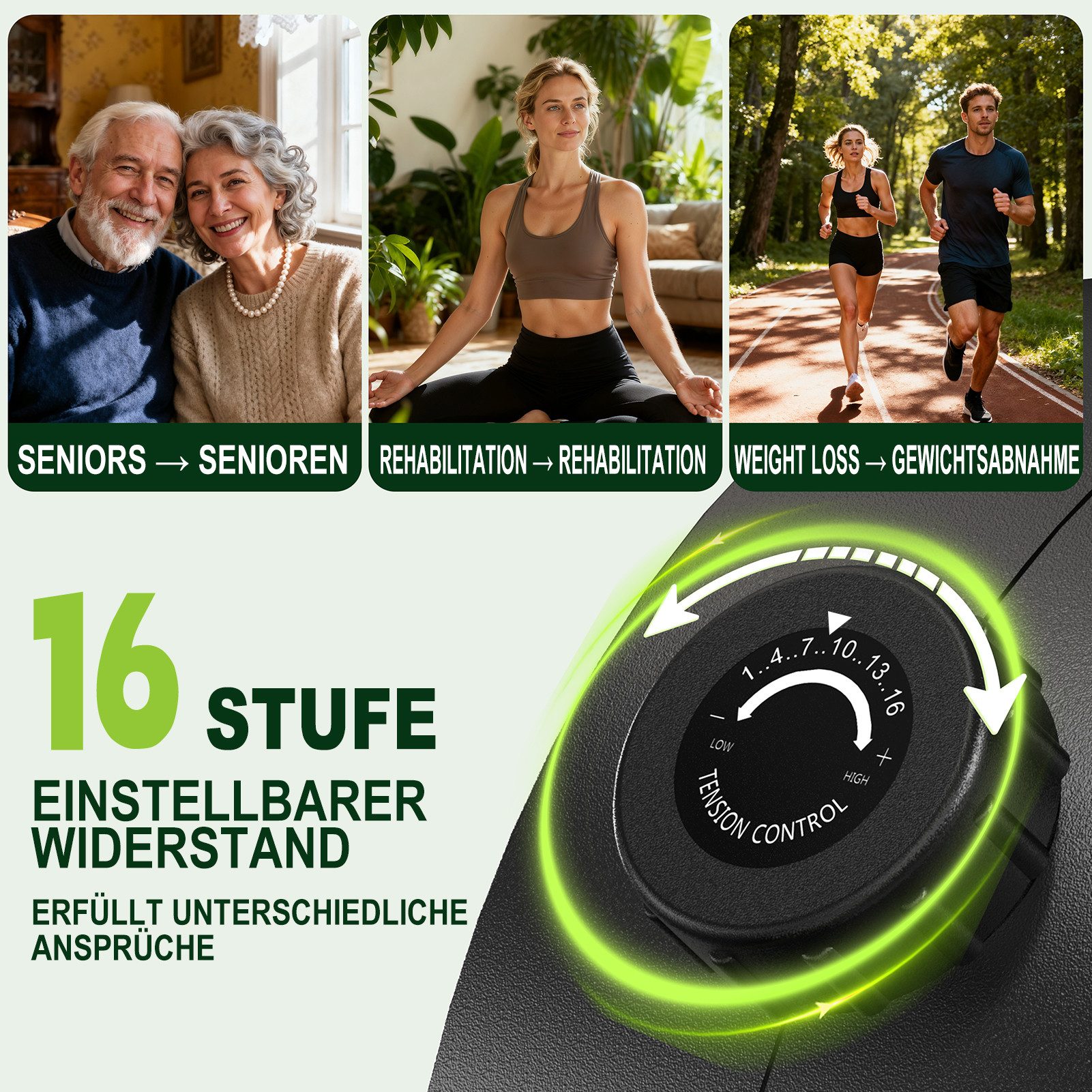 VOWVIT Liege-Heimtrainer mit 16-stufigem Magnetwiderstand, bis 150 kg Traglast (1-tlg), Bluetooth Heimtrainer mit verstellbarem Sitz und beleuchtetem Display – Bild 4 von 5