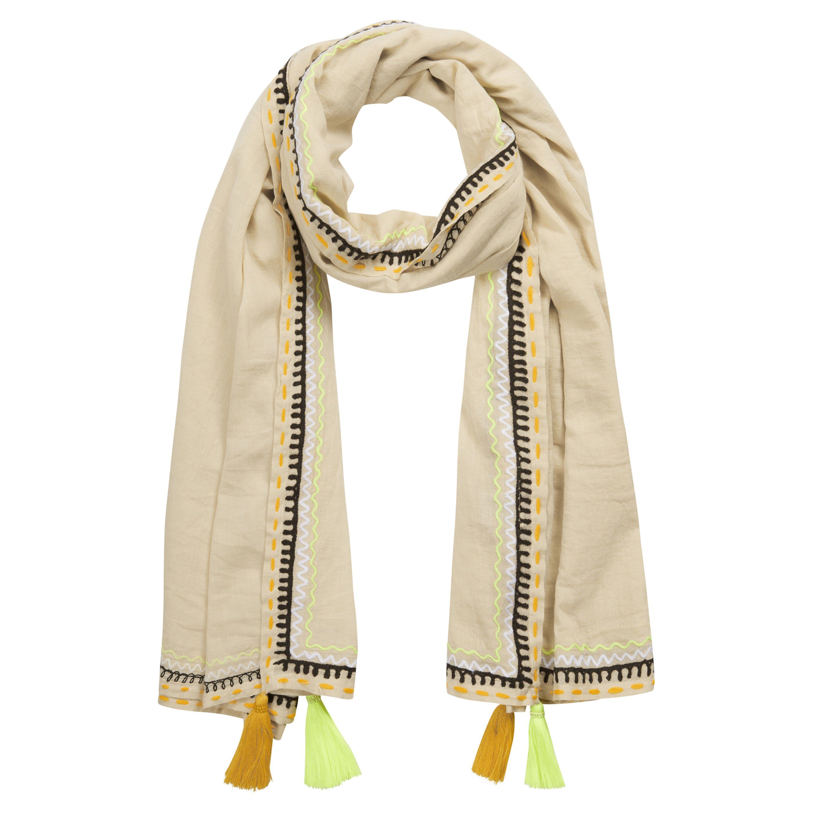 Pareo beige aus Modeschal mit Codello Trend-Tasseln Bio-Baumwolle zertifizierter
