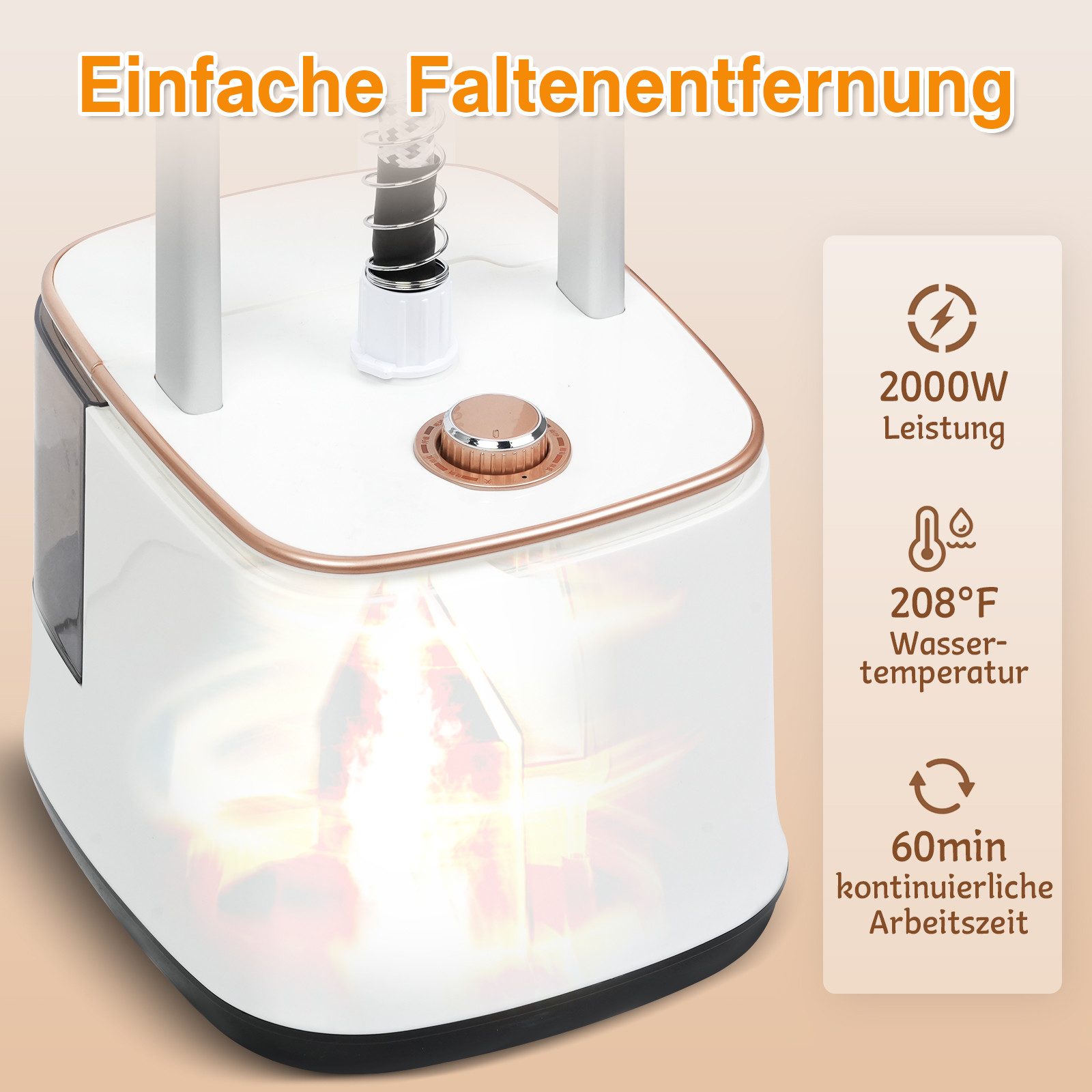 Rebonique Dampfglätter 2-in-1 Kleiderdampfer mit 2,7L Wassertank 10 Dampfstufen Dampfglätter, 2000 W, 30s Schnelles Aufheizen, Vertikaldampf & Horizontalbügeln